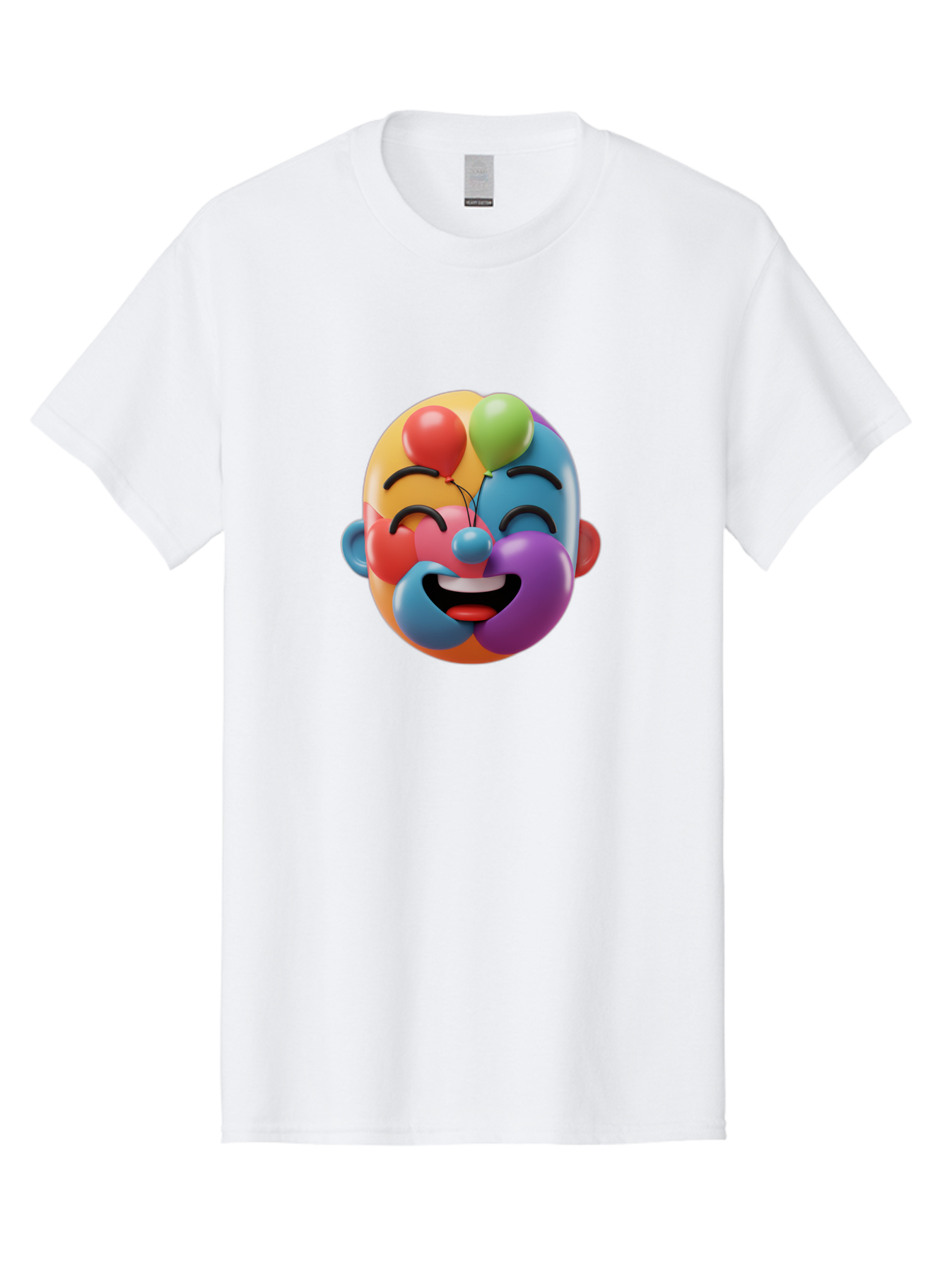 Clown-Emoji Men'S Graphic Tee, 100% Cotton, Comfortable Casual Summer Wear, Machine Washable, 3D Clown Face, Colorful Illustration, Clown Character, Balloons, Happy Expression, Vibrant Colors, Cartoon-Style, Playful Design, Joyful Atmosphere, Bae411