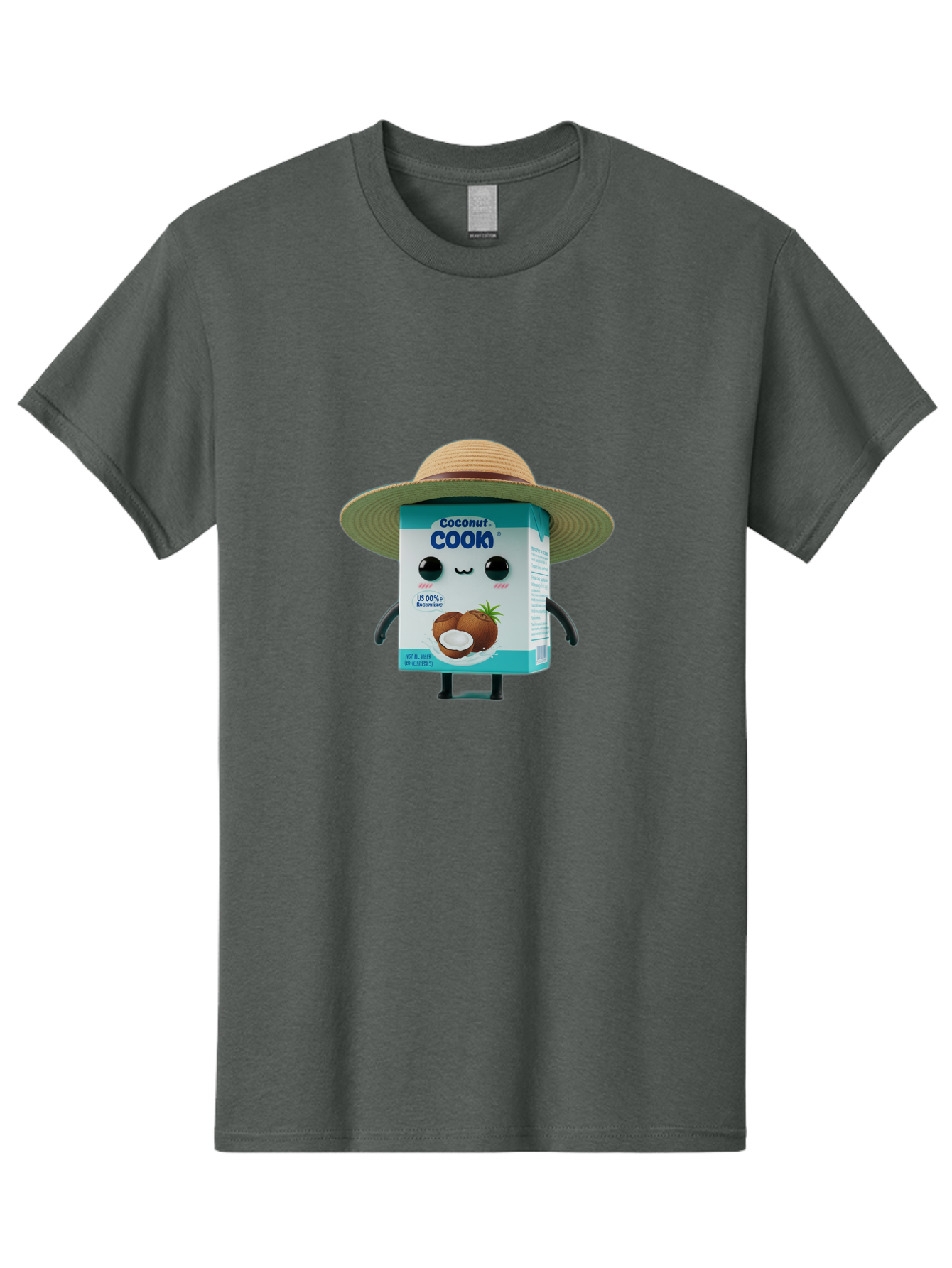 Coconut-Cook Men'S Graphic Tee, 100% Cotton, Comfortable Casual Summer Wear, Machine Washable, Carton Character, Coconut Cook, Cartoon Packaging, Animated Carton, Coconut Milk, Straw Hat, Kawaii, Funny Character, Humorous, Cute, Cartoon Style Bae412