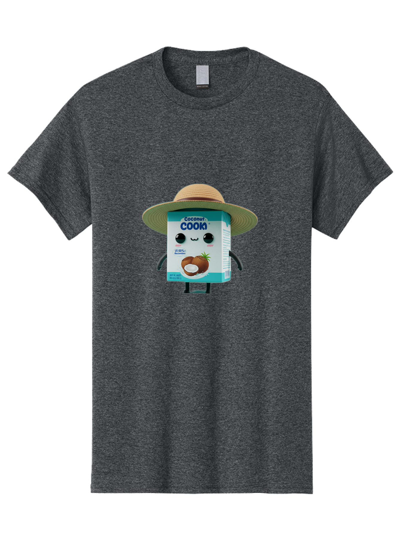 Coconut-Cook Men'S Graphic Tee, 100% Cotton, Comfortable Casual Summer Wear, Machine Washable, Carton Character, Coconut Cook, Cartoon Packaging, Animated Carton, Coconut Milk, Straw Hat, Kawaii, Funny Character, Humorous, Cute, Cartoon Style Bae412