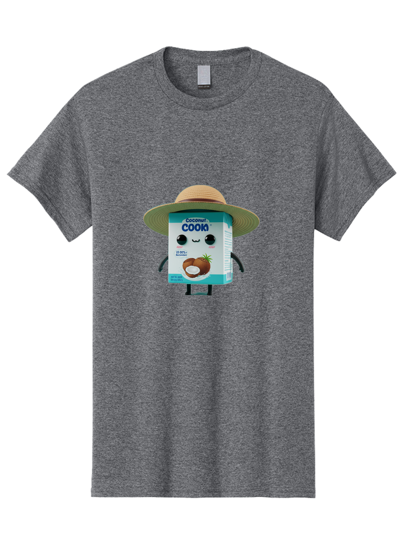 Coconut-Cook Men'S Graphic Tee, 100% Cotton, Comfortable Casual Summer Wear, Machine Washable, Carton Character, Coconut Cook, Cartoon Packaging, Animated Carton, Coconut Milk, Straw Hat, Kawaii, Funny Character, Humorous, Cute, Cartoon Style Bae412