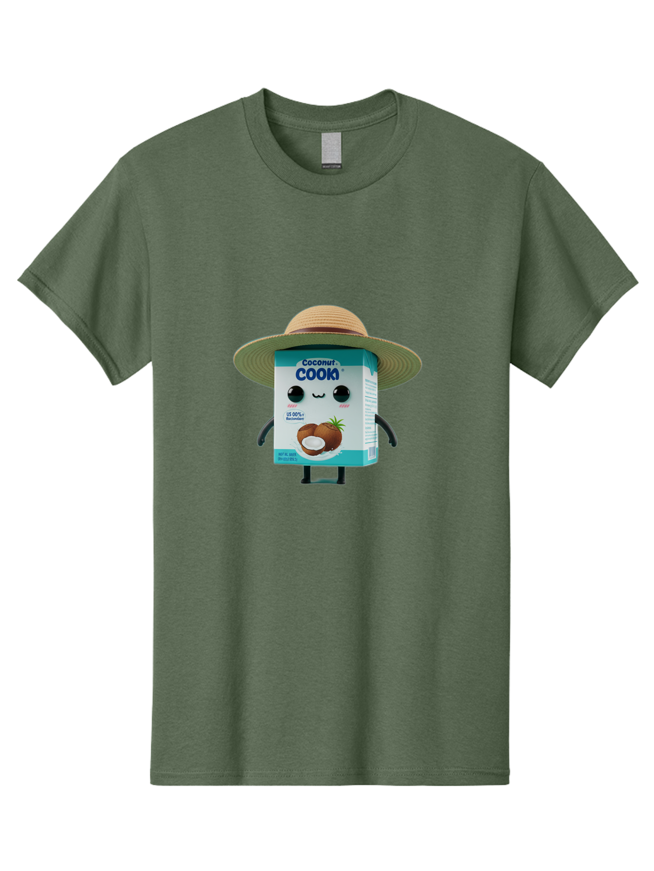 Coconut-Cook Men'S Graphic Tee, 100% Cotton, Comfortable Casual Summer Wear, Machine Washable, Carton Character, Coconut Cook, Cartoon Packaging, Animated Carton, Coconut Milk, Straw Hat, Kawaii, Funny Character, Humorous, Cute, Cartoon Style Bae412