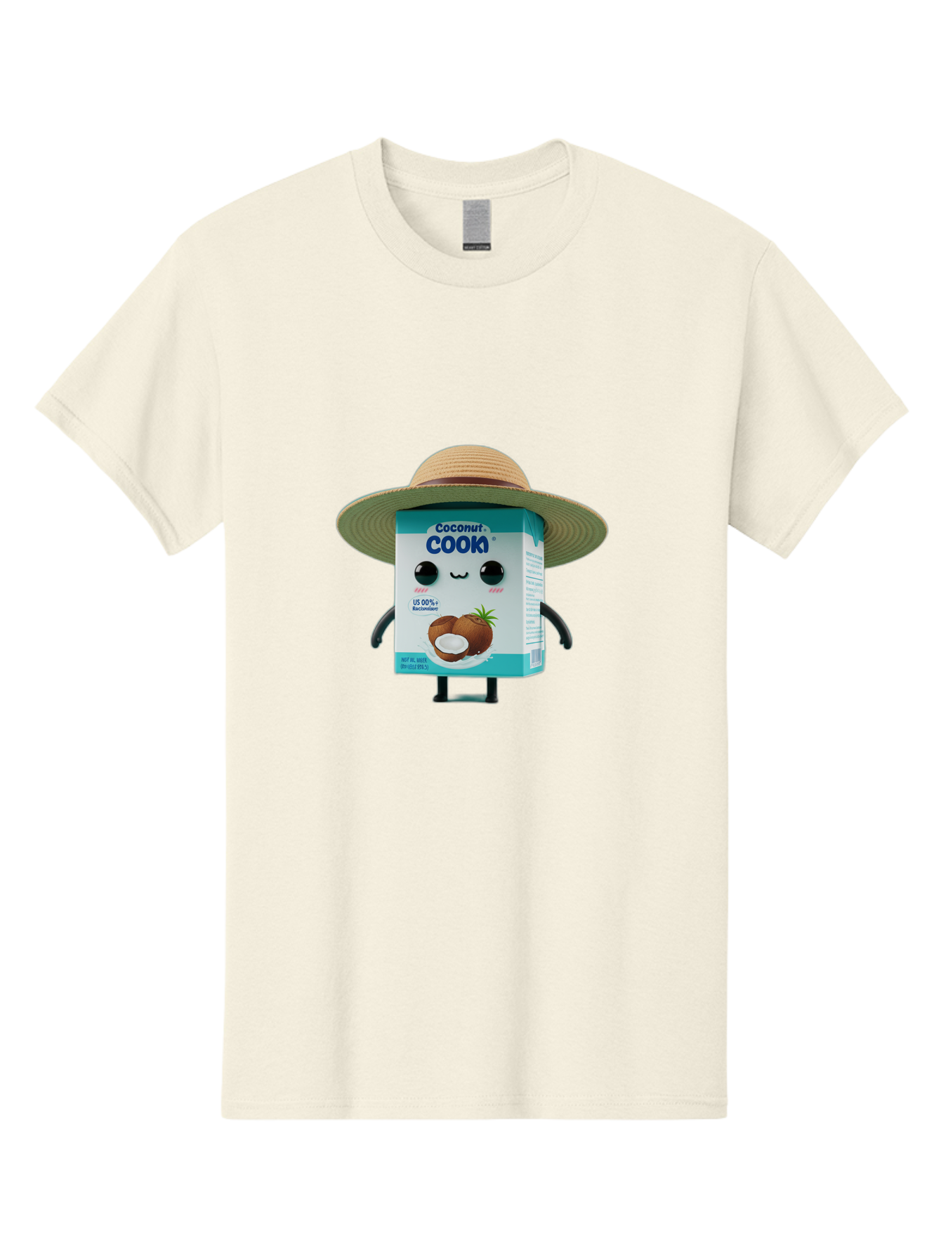 Coconut-Cook Men'S Graphic Tee, 100% Cotton, Comfortable Casual Summer Wear, Machine Washable, Carton Character, Coconut Cook, Cartoon Packaging, Animated Carton, Coconut Milk, Straw Hat, Kawaii, Funny Character, Humorous, Cute, Cartoon Style Bae412