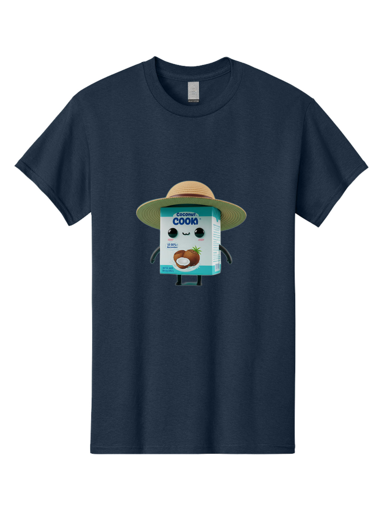 Coconut-Cook Men'S Graphic Tee, 100% Cotton, Comfortable Casual Summer Wear, Machine Washable, Carton Character, Coconut Cook, Cartoon Packaging, Animated Carton, Coconut Milk, Straw Hat, Kawaii, Funny Character, Humorous, Cute, Cartoon Style Bae412