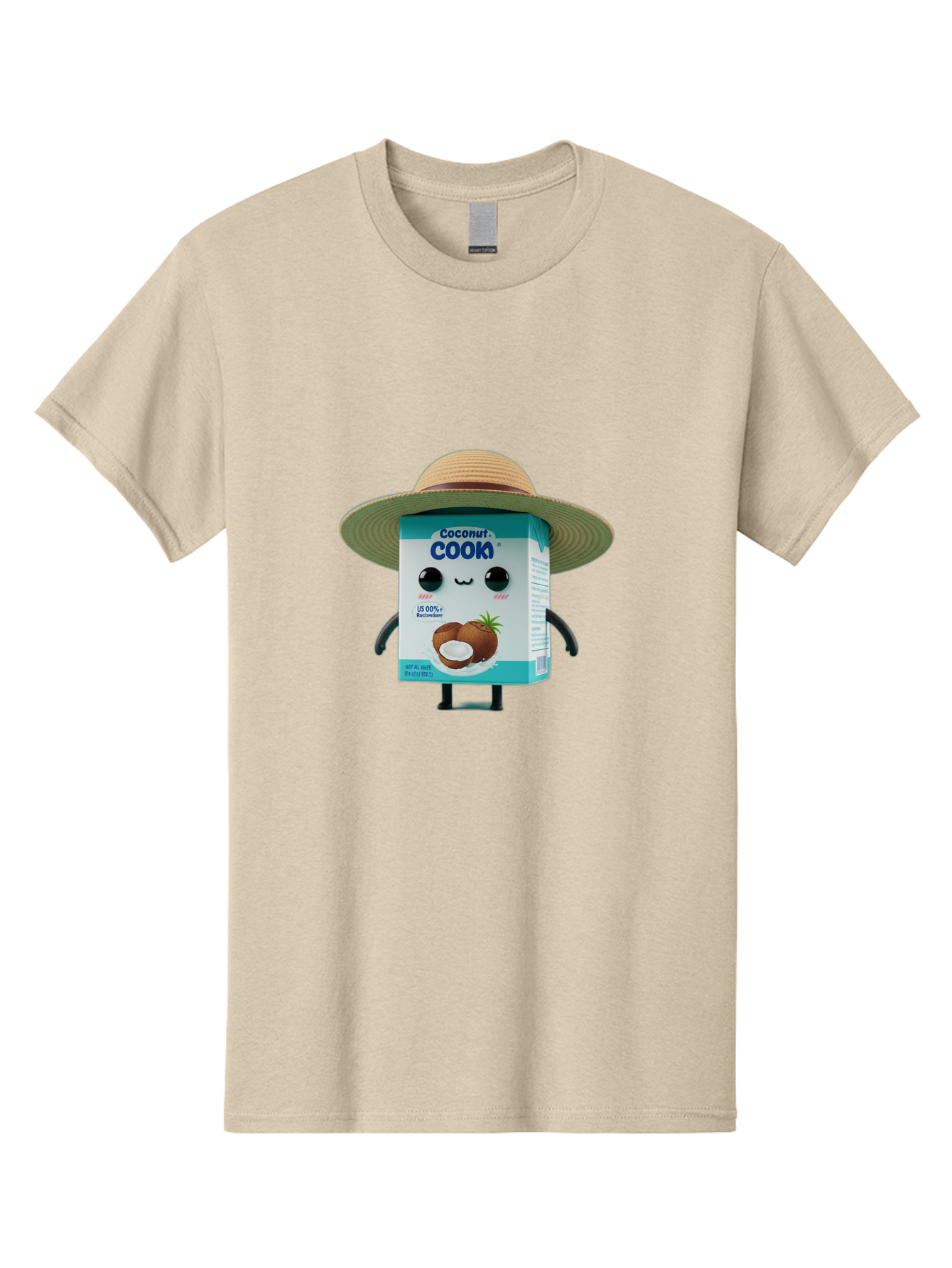 Coconut-Cook Men'S Graphic Tee, 100% Cotton, Comfortable Casual Summer Wear, Machine Washable, Carton Character, Coconut Cook, Cartoon Packaging, Animated Carton, Coconut Milk, Straw Hat, Kawaii, Funny Character, Humorous, Cute, Cartoon Style Bae412