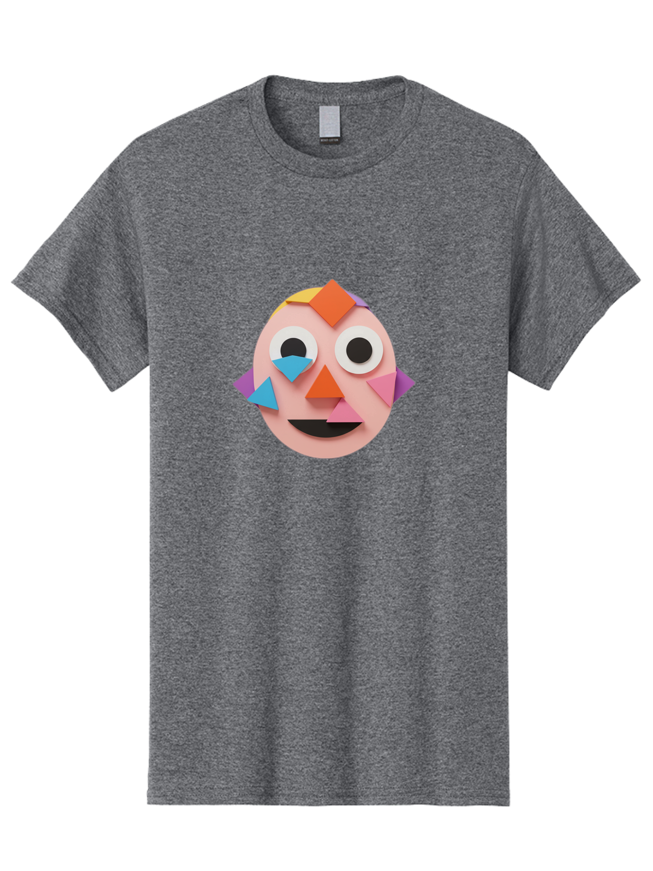 Colourful-Face Men'S Graphic Tee, 100% Cotton, Comfortable Casual Summer Wear, Machine Washable, Paper Craft Face, Colorful Geometric Shapes, Creative Art, Playful Design, Smiling Face, Happy Expression, Art Project, Diy Craft, Kids Activity Bae414