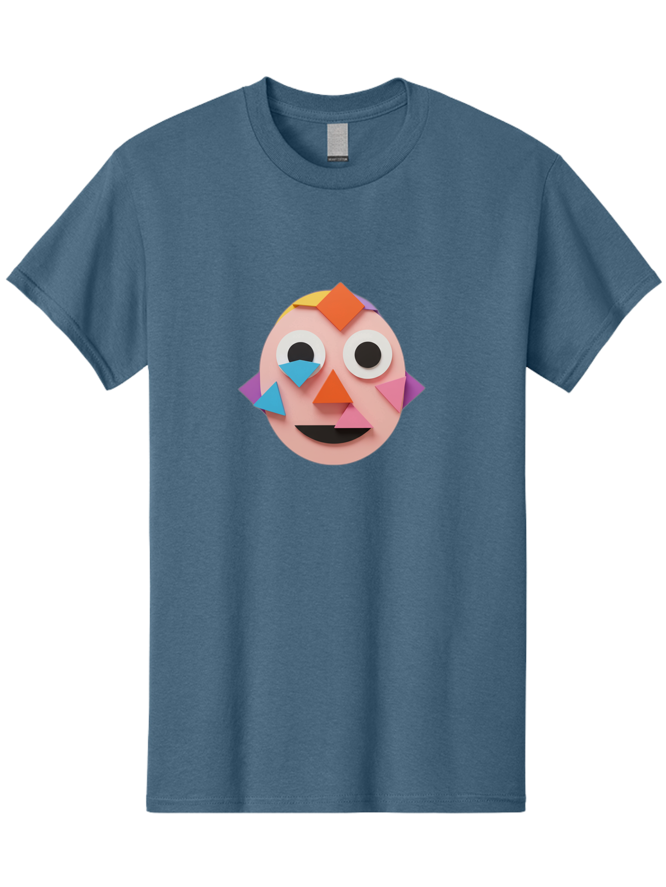 Colourful-Face Men'S Graphic Tee, 100% Cotton, Comfortable Casual Summer Wear, Machine Washable, Paper Craft Face, Colorful Geometric Shapes, Creative Art, Playful Design, Smiling Face, Happy Expression, Art Project, Diy Craft, Kids Activity Bae414