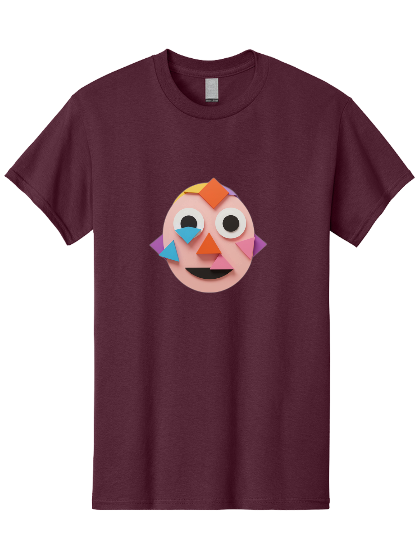 Colourful-Face Men'S Graphic Tee, 100% Cotton, Comfortable Casual Summer Wear, Machine Washable, Paper Craft Face, Colorful Geometric Shapes, Creative Art, Playful Design, Smiling Face, Happy Expression, Art Project, Diy Craft, Kids Activity Bae414