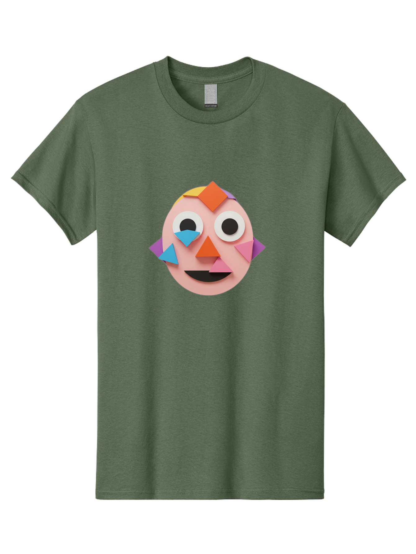 Colourful-Face Men'S Graphic Tee, 100% Cotton, Comfortable Casual Summer Wear, Machine Washable, Paper Craft Face, Colorful Geometric Shapes, Creative Art, Playful Design, Smiling Face, Happy Expression, Art Project, Diy Craft, Kids Activity Bae414