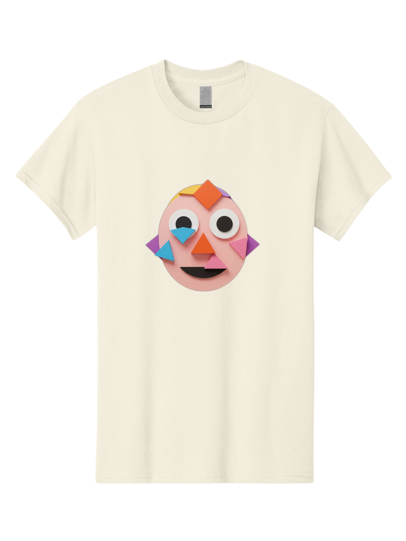 Colourful-Face Men'S Graphic Tee, 100% Cotton, Comfortable Casual Summer Wear, Machine Washable, Paper Craft Face, Colorful Geometric Shapes, Creative Art, Playful Design, Smiling Face, Happy Expression, Art Project, Diy Craft, Kids Activity Bae414