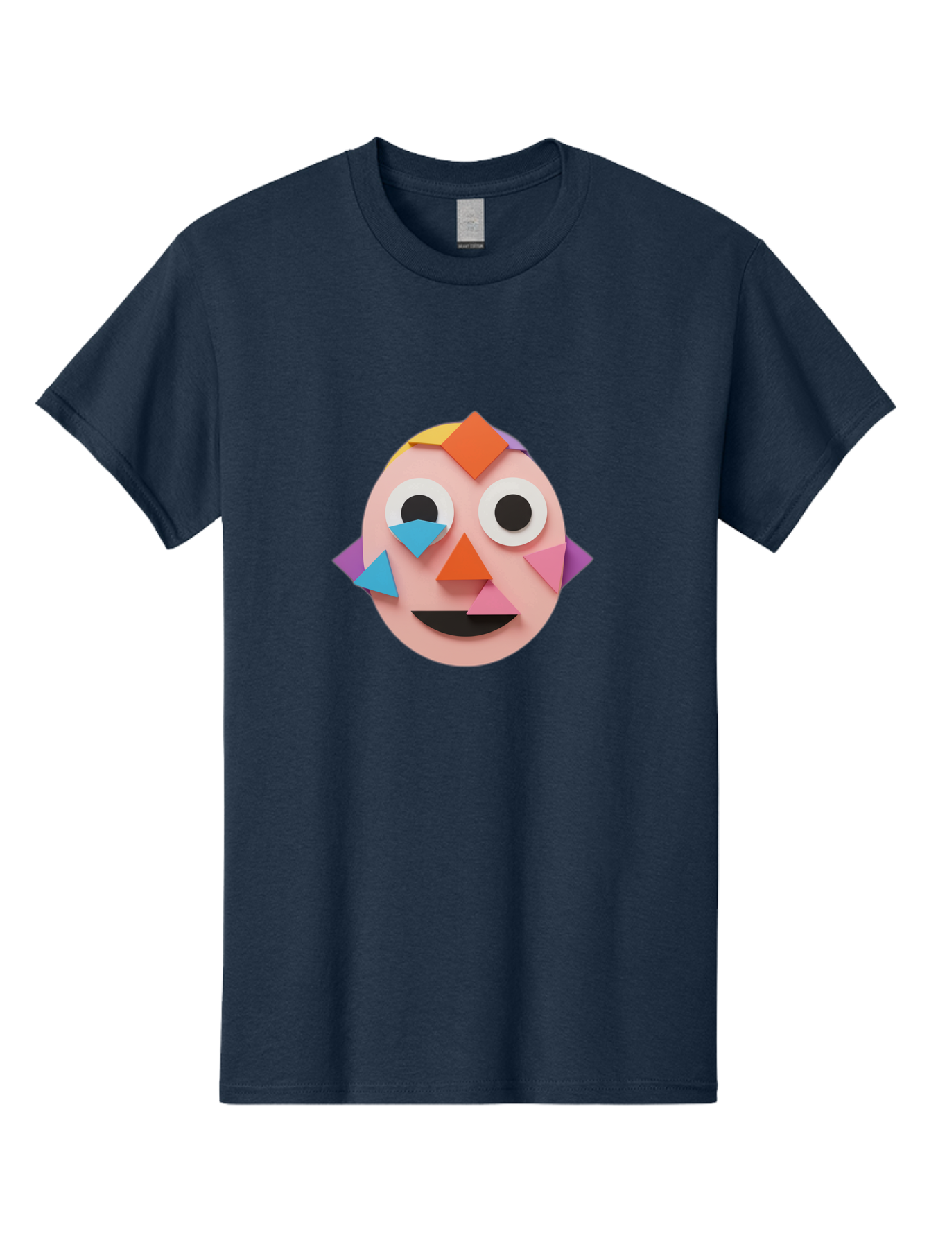 Colourful-Face Men'S Graphic Tee, 100% Cotton, Comfortable Casual Summer Wear, Machine Washable, Paper Craft Face, Colorful Geometric Shapes, Creative Art, Playful Design, Smiling Face, Happy Expression, Art Project, Diy Craft, Kids Activity Bae414