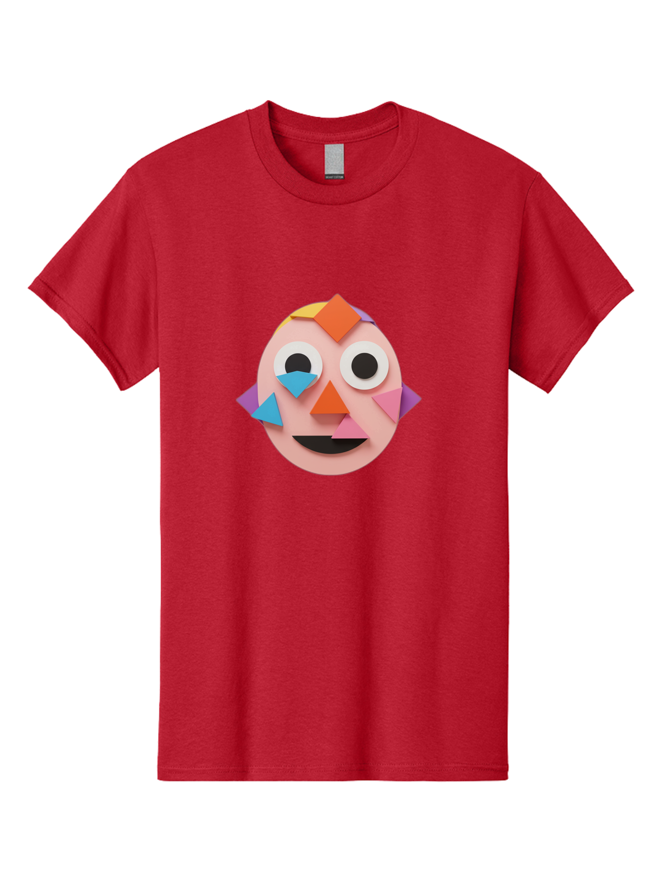 Colourful-Face Men'S Graphic Tee, 100% Cotton, Comfortable Casual Summer Wear, Machine Washable, Paper Craft Face, Colorful Geometric Shapes, Creative Art, Playful Design, Smiling Face, Happy Expression, Art Project, Diy Craft, Kids Activity Bae414