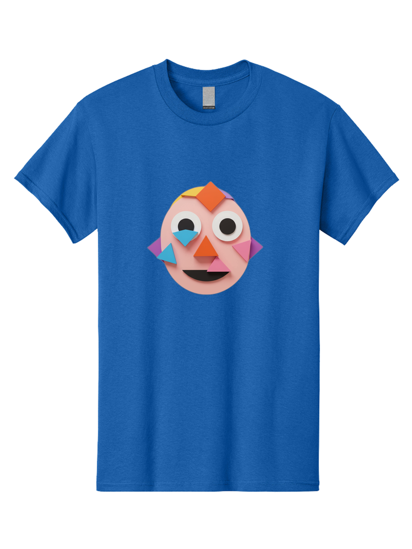 Colourful-Face Men'S Graphic Tee, 100% Cotton, Comfortable Casual Summer Wear, Machine Washable, Paper Craft Face, Colorful Geometric Shapes, Creative Art, Playful Design, Smiling Face, Happy Expression, Art Project, Diy Craft, Kids Activity Bae414