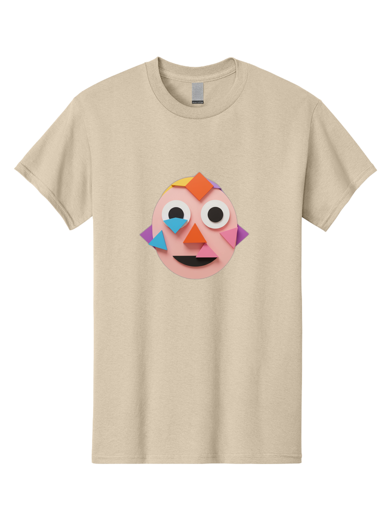 Colourful-Face Men'S Graphic Tee, 100% Cotton, Comfortable Casual Summer Wear, Machine Washable, Paper Craft Face, Colorful Geometric Shapes, Creative Art, Playful Design, Smiling Face, Happy Expression, Art Project, Diy Craft, Kids Activity Bae414