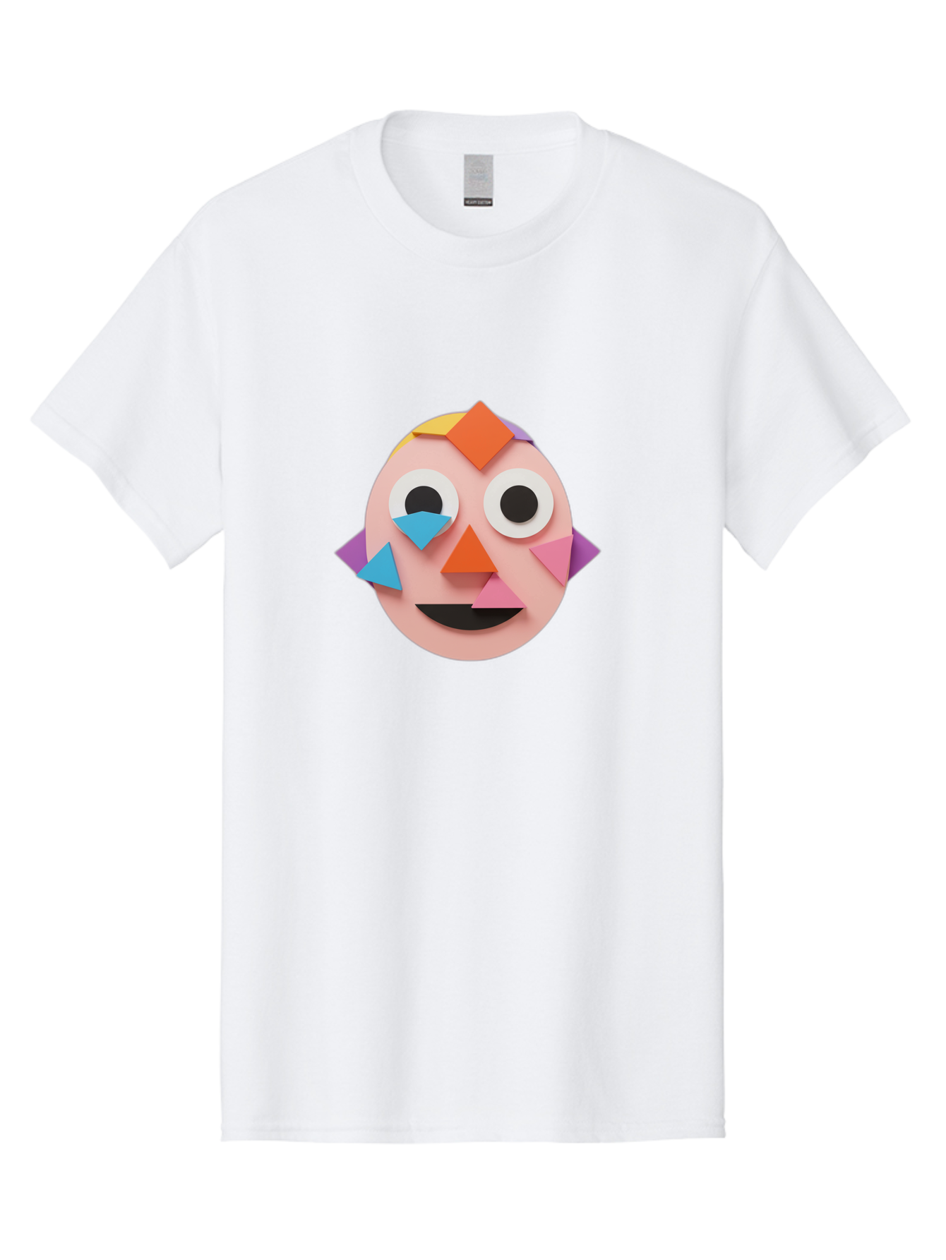 Colourful-Face Men'S Graphic Tee, 100% Cotton, Comfortable Casual Summer Wear, Machine Washable, Paper Craft Face, Colorful Geometric Shapes, Creative Art, Playful Design, Smiling Face, Happy Expression, Art Project, Diy Craft, Kids Activity Bae414