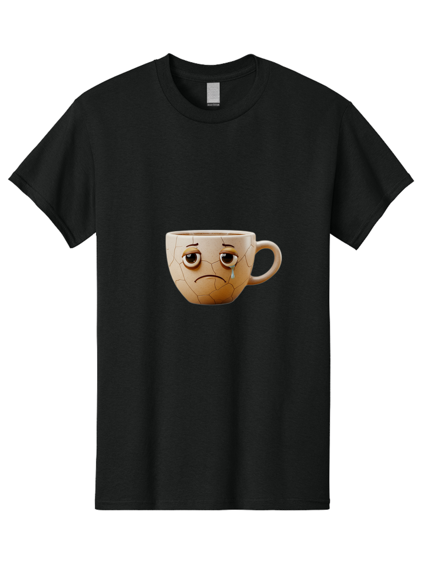 Cracked-Coffee-Mug Men'S Graphic Tee, 100% Cotton, Comfortable Casual Summer Wear, Machine Washable, Cracked Coffee Mug, Sad Face, Teary Eyes, Broken Coffee, Emotional Coffee Mug, Cracked, Upset, Frowning Face, Cracked Ceramic Bae415