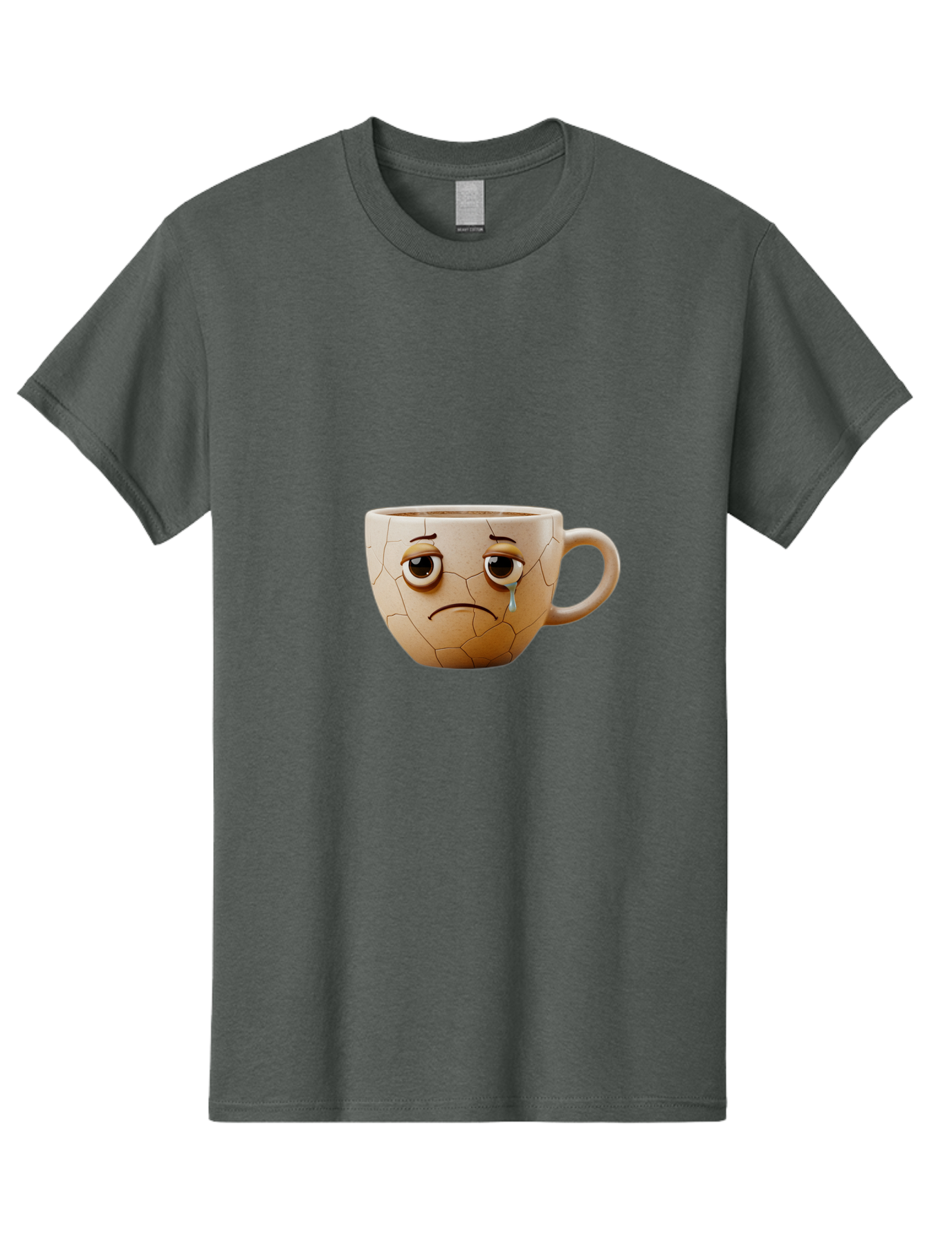Cracked-Coffee-Mug Men'S Graphic Tee, 100% Cotton, Comfortable Casual Summer Wear, Machine Washable, Cracked Coffee Mug, Sad Face, Teary Eyes, Broken Coffee, Emotional Coffee Mug, Cracked, Upset, Frowning Face, Cracked Ceramic Bae415