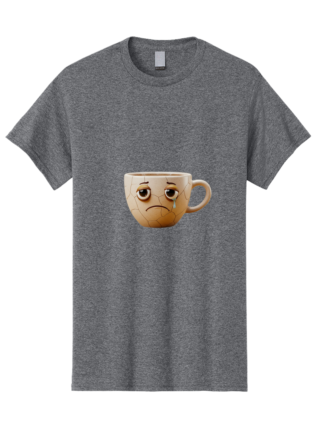 Cracked-Coffee-Mug Men'S Graphic Tee, 100% Cotton, Comfortable Casual Summer Wear, Machine Washable, Cracked Coffee Mug, Sad Face, Teary Eyes, Broken Coffee, Emotional Coffee Mug, Cracked, Upset, Frowning Face, Cracked Ceramic Bae415