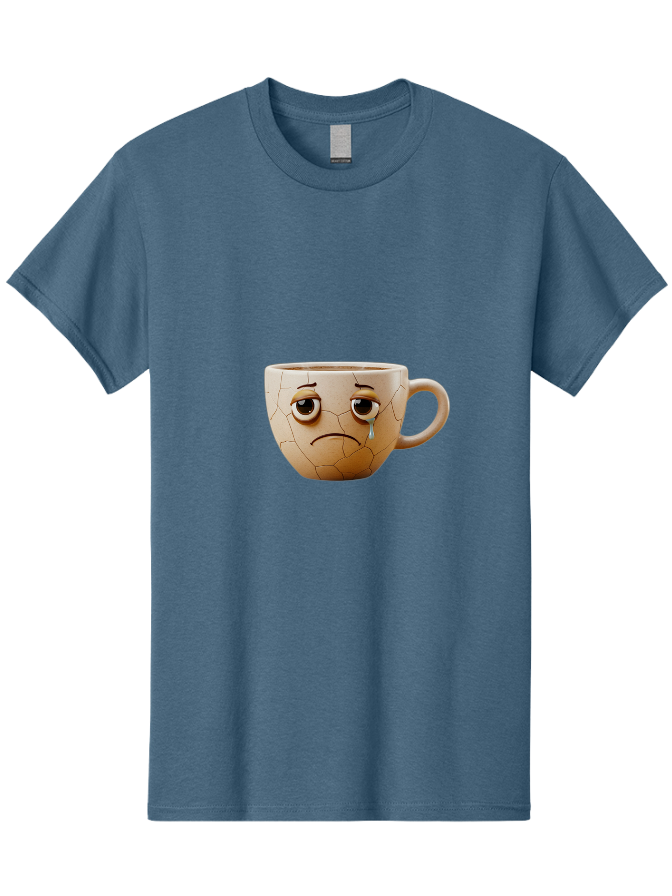 Cracked-Coffee-Mug Men'S Graphic Tee, 100% Cotton, Comfortable Casual Summer Wear, Machine Washable, Cracked Coffee Mug, Sad Face, Teary Eyes, Broken Coffee, Emotional Coffee Mug, Cracked, Upset, Frowning Face, Cracked Ceramic Bae415
