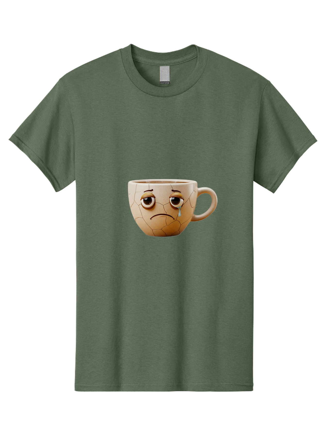 Cracked-Coffee-Mug Men'S Graphic Tee, 100% Cotton, Comfortable Casual Summer Wear, Machine Washable, Cracked Coffee Mug, Sad Face, Teary Eyes, Broken Coffee, Emotional Coffee Mug, Cracked, Upset, Frowning Face, Cracked Ceramic Bae415