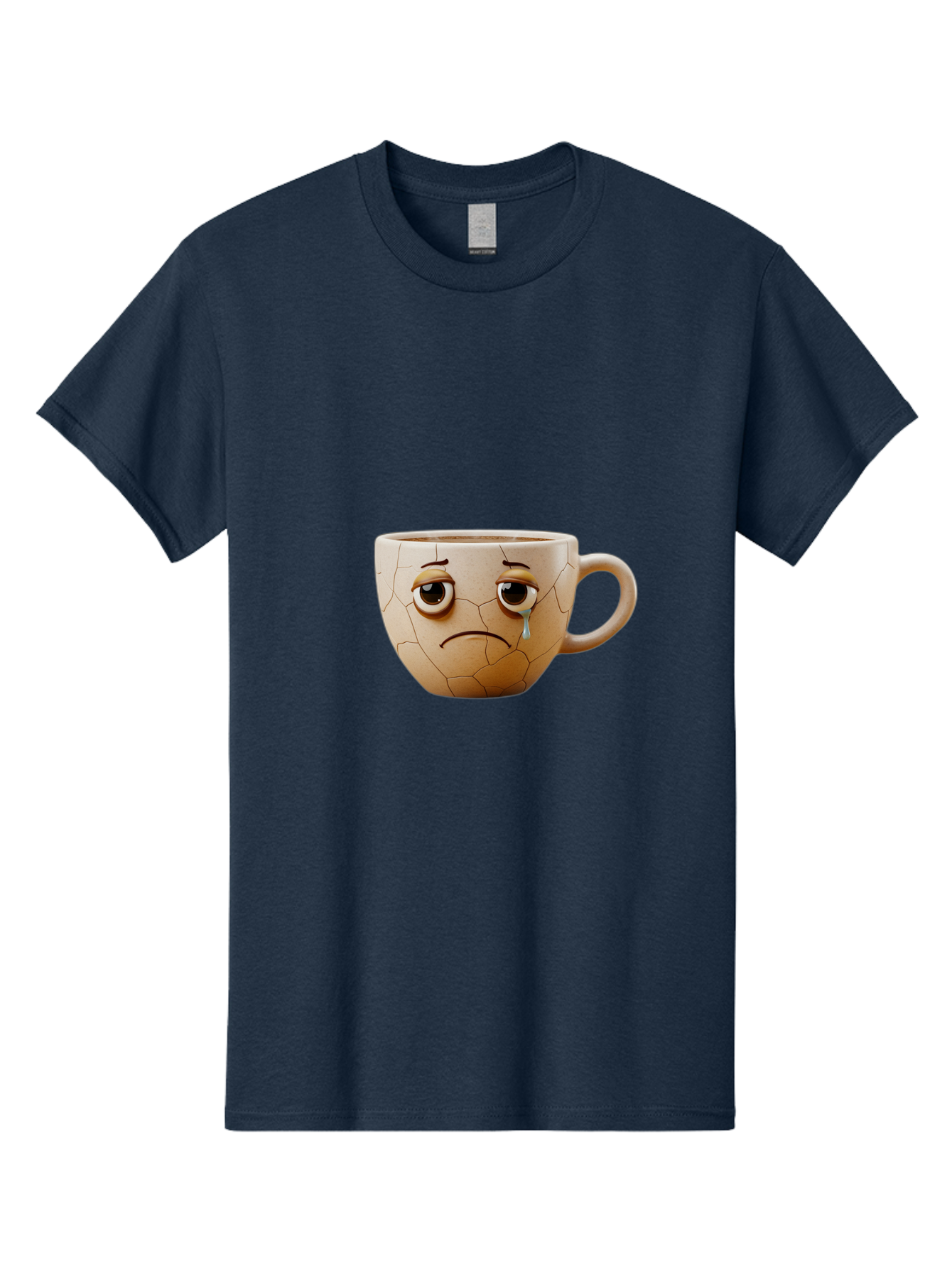 Cracked-Coffee-Mug Men'S Graphic Tee, 100% Cotton, Comfortable Casual Summer Wear, Machine Washable, Cracked Coffee Mug, Sad Face, Teary Eyes, Broken Coffee, Emotional Coffee Mug, Cracked, Upset, Frowning Face, Cracked Ceramic Bae415