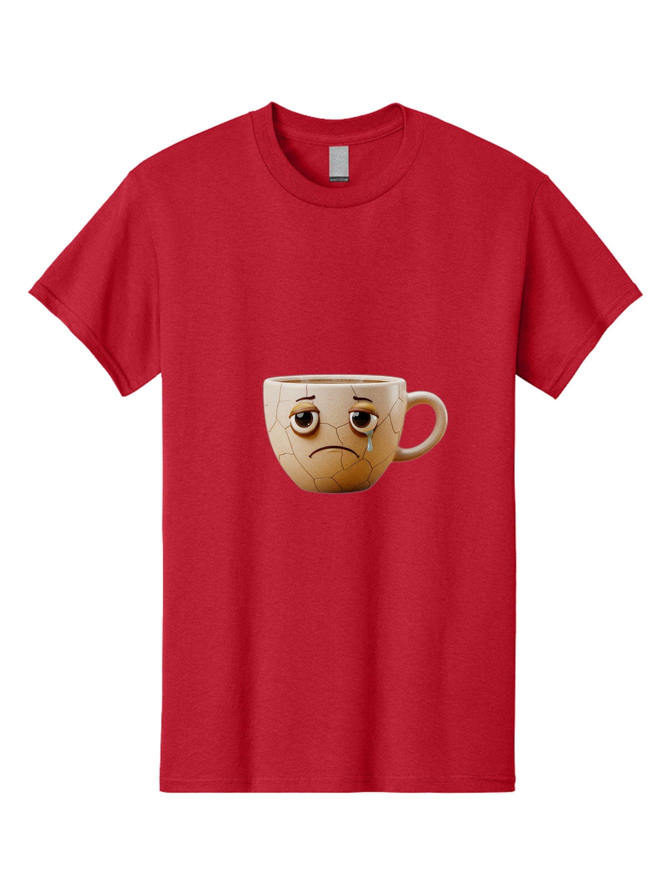 Cracked-Coffee-Mug Men'S Graphic Tee, 100% Cotton, Comfortable Casual Summer Wear, Machine Washable, Cracked Coffee Mug, Sad Face, Teary Eyes, Broken Coffee, Emotional Coffee Mug, Cracked, Upset, Frowning Face, Cracked Ceramic Bae415
