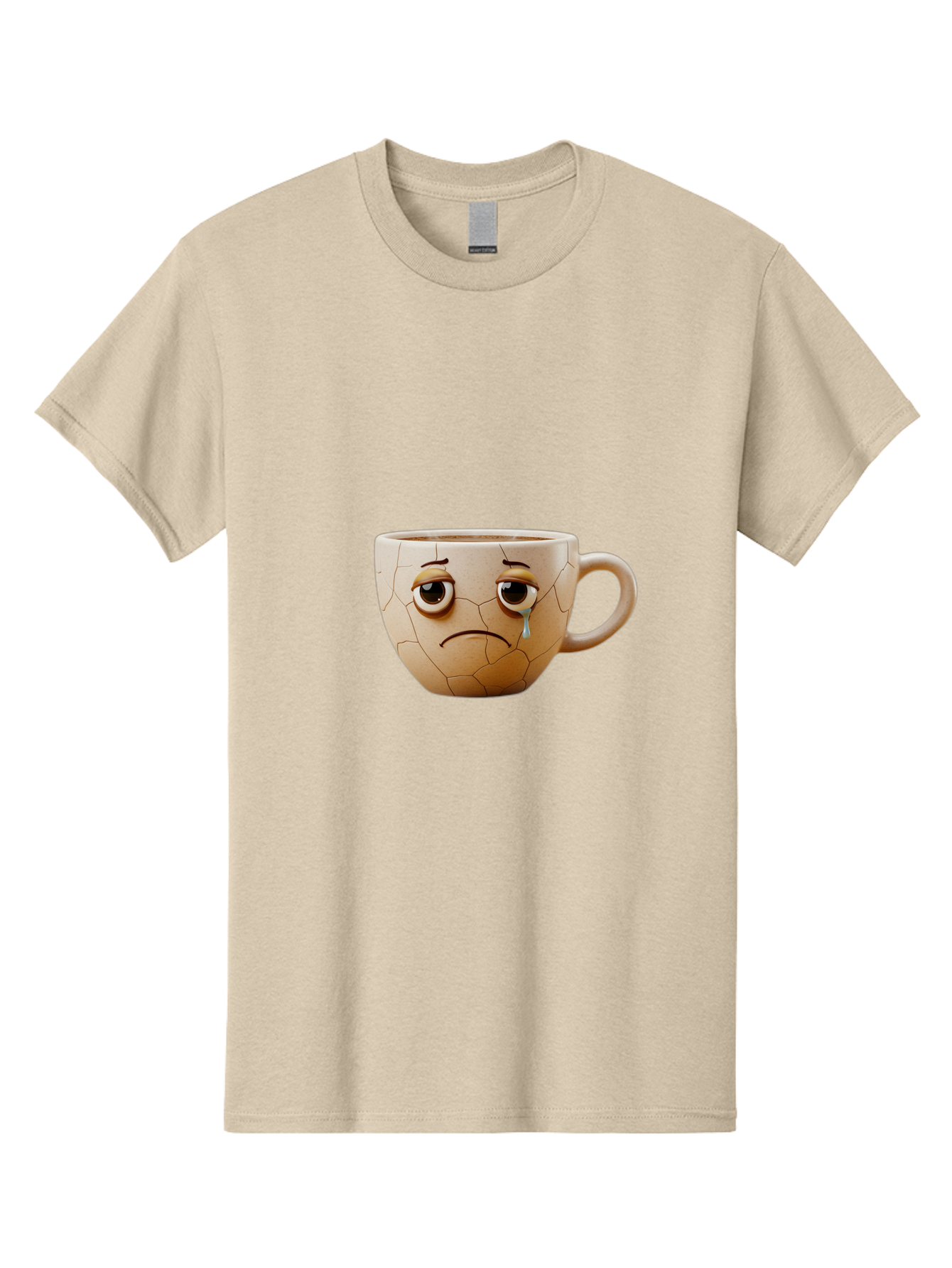 Cracked-Coffee-Mug Men'S Graphic Tee, 100% Cotton, Comfortable Casual Summer Wear, Machine Washable, Cracked Coffee Mug, Sad Face, Teary Eyes, Broken Coffee, Emotional Coffee Mug, Cracked, Upset, Frowning Face, Cracked Ceramic Bae415
