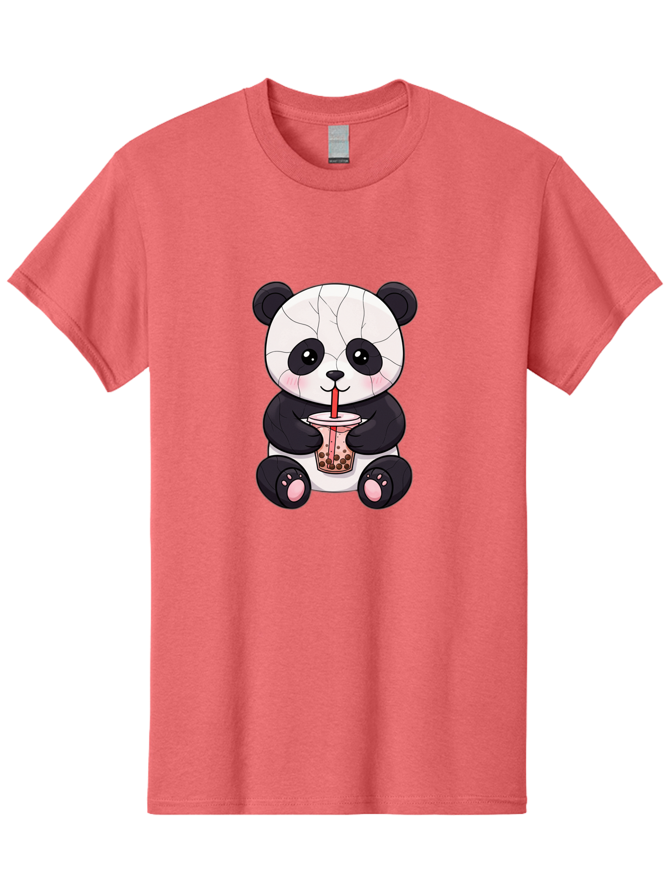 Cracked-Panda-Drinking-Bubble-Tea Men'S Graphic Tee, 100% Cotton, Comfortable Casual Summer Wear, Machine Washable, Kawaii Panda, Bubble Tea, Cracked Face, Cute Cartoon, Adorable Bear, Boba Tea, Tea Cup, Cute Drink, Smiling Panda, Kawaii Art, Bae416