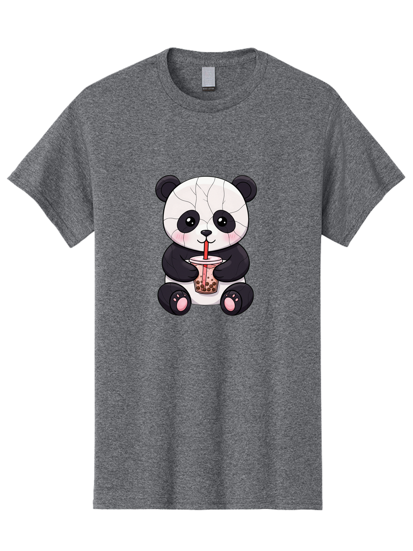 Cracked-Panda-Drinking-Bubble-Tea Men'S Graphic Tee, 100% Cotton, Comfortable Casual Summer Wear, Machine Washable, Kawaii Panda, Bubble Tea, Cracked Face, Cute Cartoon, Adorable Bear, Boba Tea, Tea Cup, Cute Drink, Smiling Panda, Kawaii Art, Bae416