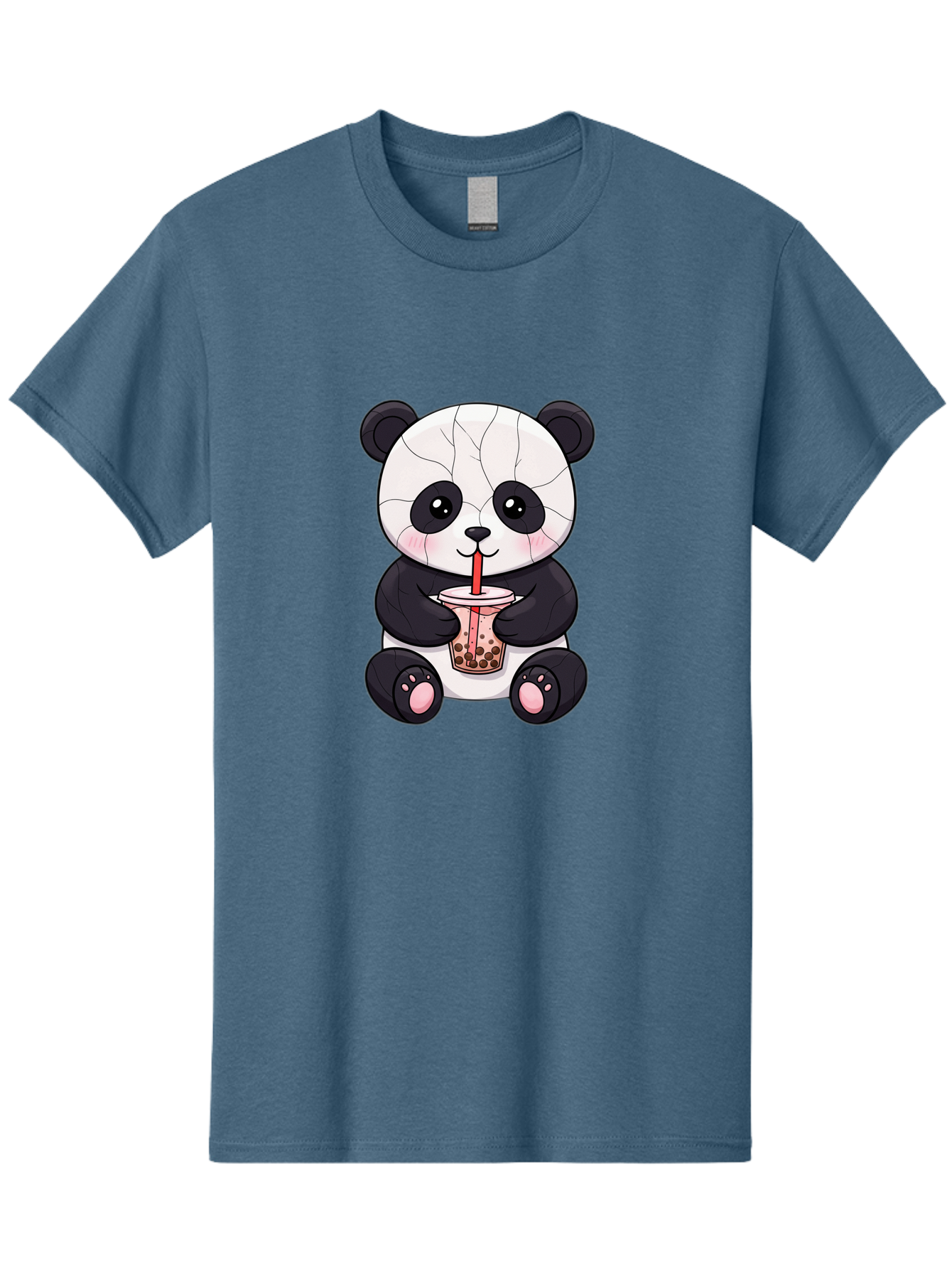 Cracked-Panda-Drinking-Bubble-Tea Men'S Graphic Tee, 100% Cotton, Comfortable Casual Summer Wear, Machine Washable, Kawaii Panda, Bubble Tea, Cracked Face, Cute Cartoon, Adorable Bear, Boba Tea, Tea Cup, Cute Drink, Smiling Panda, Kawaii Art, Bae416