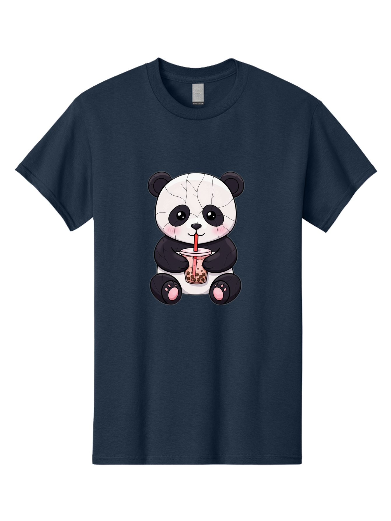 Cracked-Panda-Drinking-Bubble-Tea Men'S Graphic Tee, 100% Cotton, Comfortable Casual Summer Wear, Machine Washable, Kawaii Panda, Bubble Tea, Cracked Face, Cute Cartoon, Adorable Bear, Boba Tea, Tea Cup, Cute Drink, Smiling Panda, Kawaii Art, Bae416