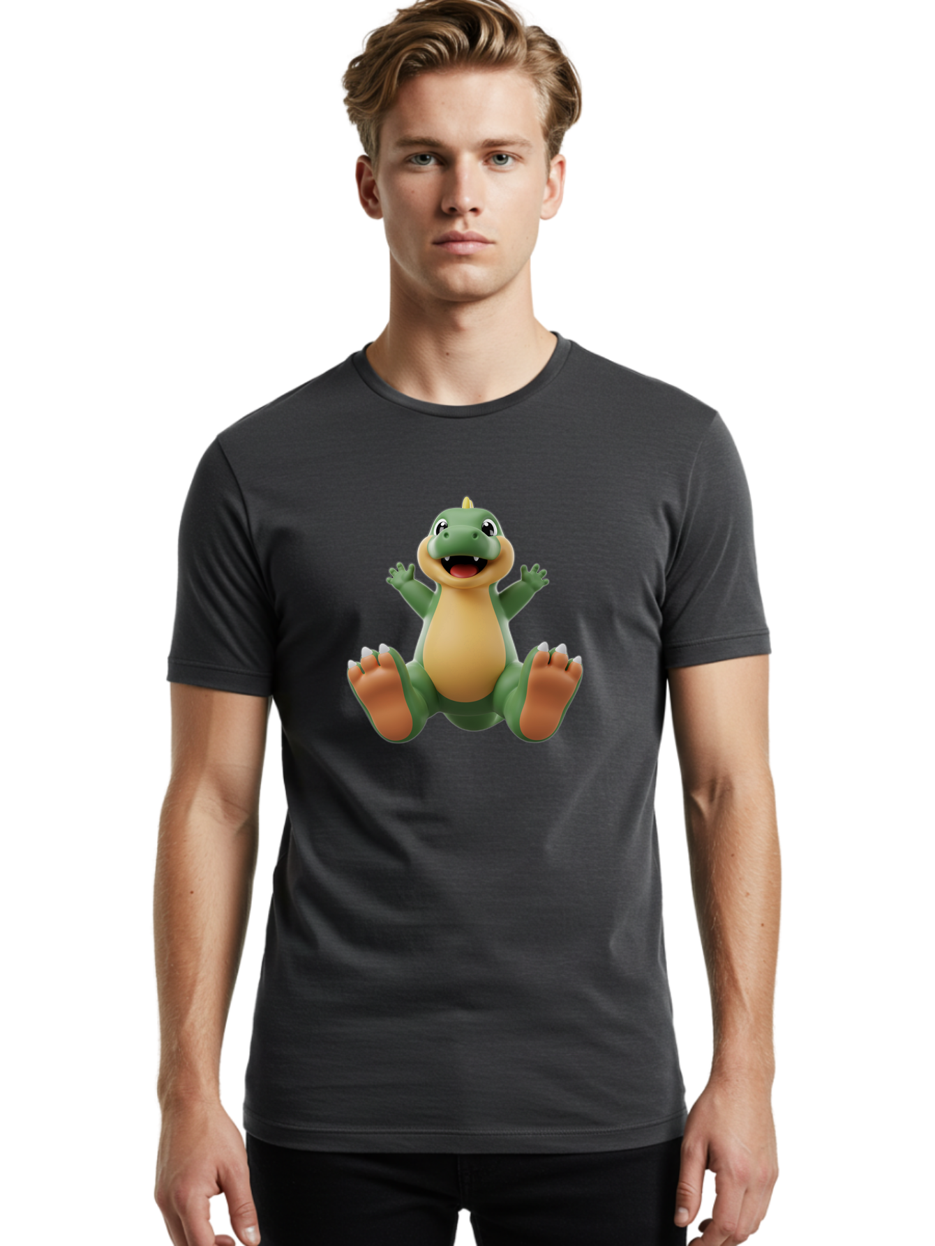 Crocodile Men'S Graphic Tee, 100% Cotton, Comfortable Casual Summer Wear, Machine Washable, Cartoon Crocodile, Green And Tan Reptile, Cute And Friendly, Jumping In The Air, Happy Expression, Cartoon Character, Animated Animal Bae417