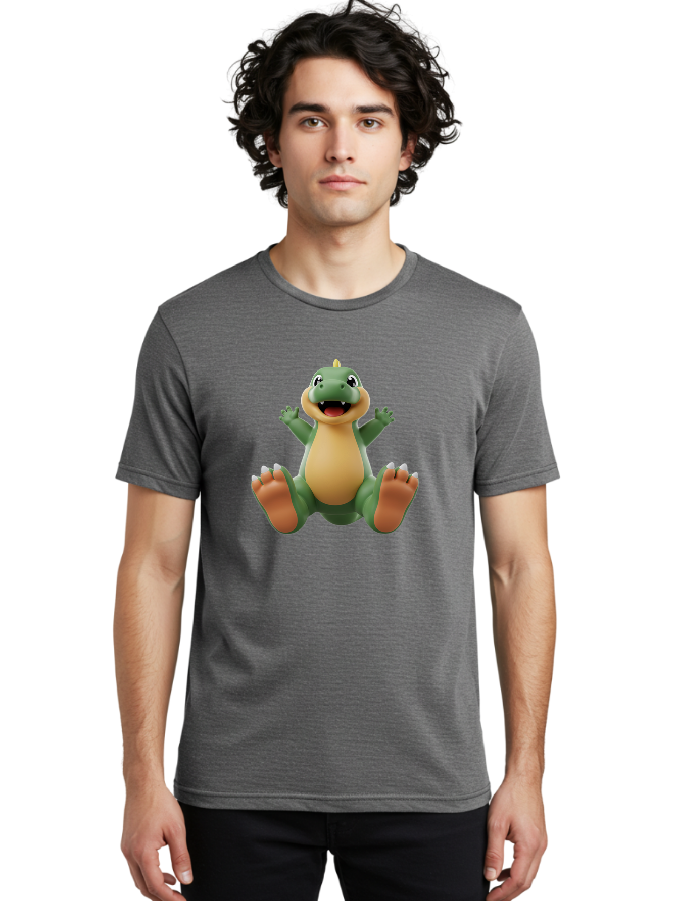 Crocodile Men'S Graphic Tee, 100% Cotton, Comfortable Casual Summer Wear, Machine Washable, Cartoon Crocodile, Green And Tan Reptile, Cute And Friendly, Jumping In The Air, Happy Expression, Cartoon Character, Animated Animal Bae417