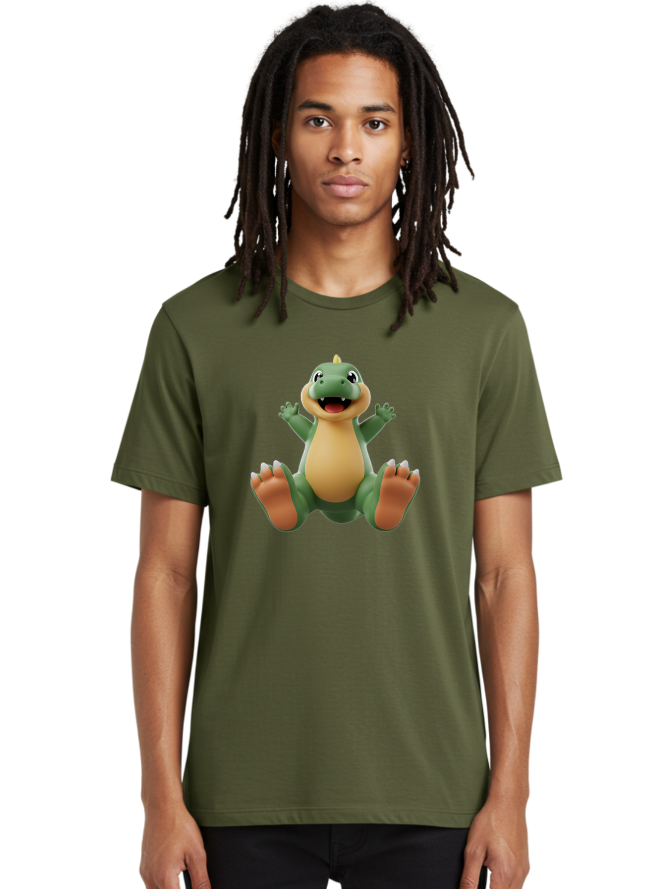 Crocodile Men'S Graphic Tee, 100% Cotton, Comfortable Casual Summer Wear, Machine Washable, Cartoon Crocodile, Green And Tan Reptile, Cute And Friendly, Jumping In The Air, Happy Expression, Cartoon Character, Animated Animal Bae417