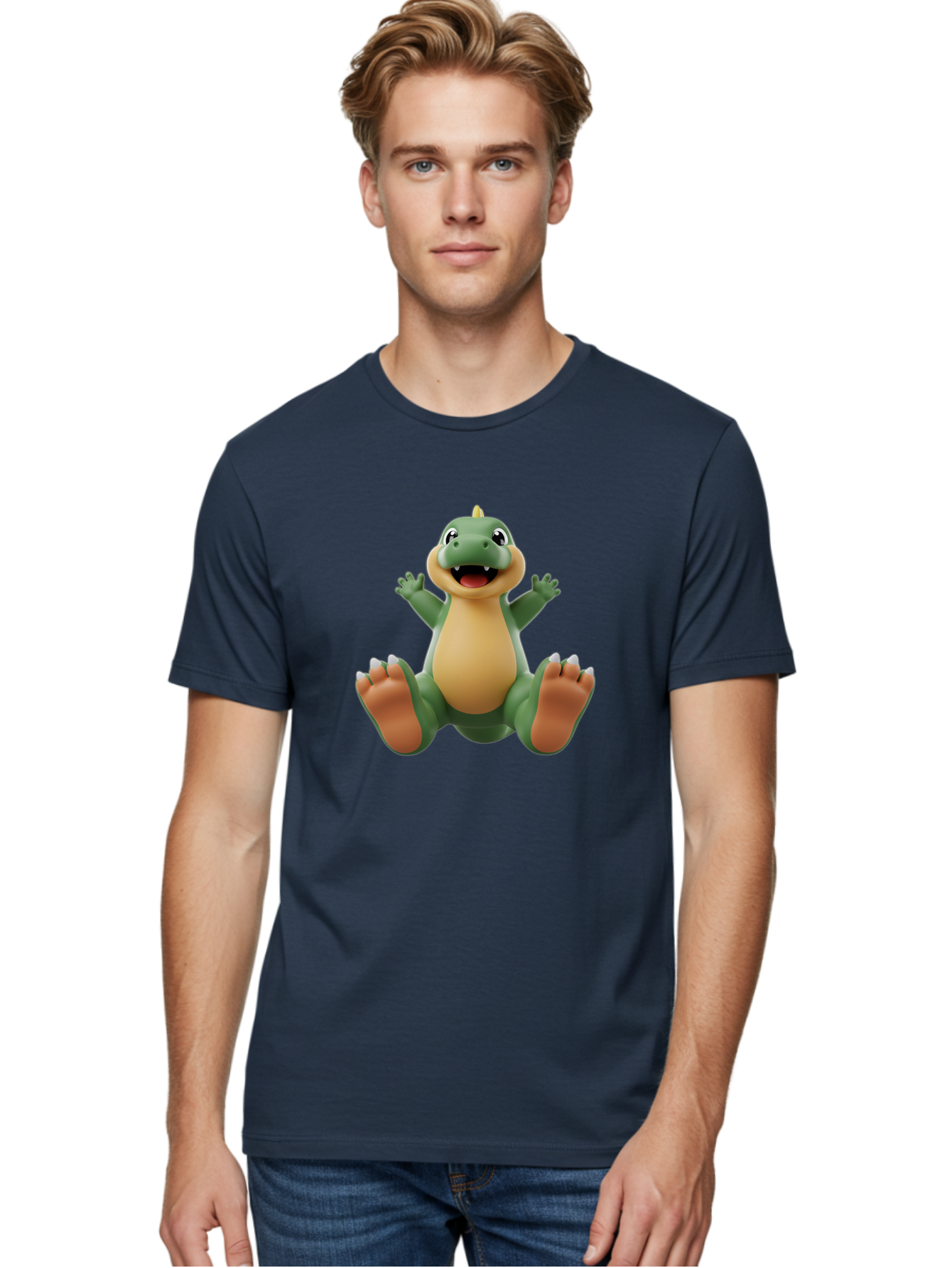 Crocodile Men'S Graphic Tee, 100% Cotton, Comfortable Casual Summer Wear, Machine Washable, Cartoon Crocodile, Green And Tan Reptile, Cute And Friendly, Jumping In The Air, Happy Expression, Cartoon Character, Animated Animal Bae417