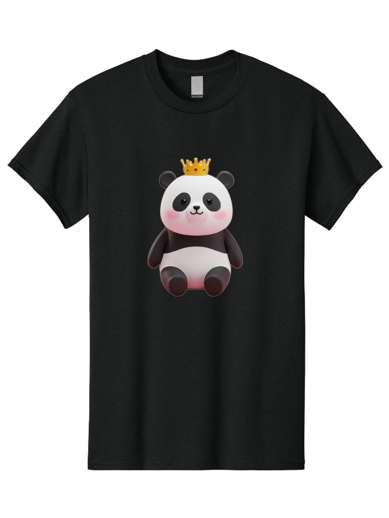 Crowned-Panda-1 Men'S Graphic Tee, 100% Cotton, Comfortable Casual Summer Wear, Machine Washable, Cartoon Panda, 3D Illustration, Panda Bear, Crown On Head, Regal Animal, Cute Expression, Rosy Cheeks, Kawaii Character, Adorable Design, Bae419