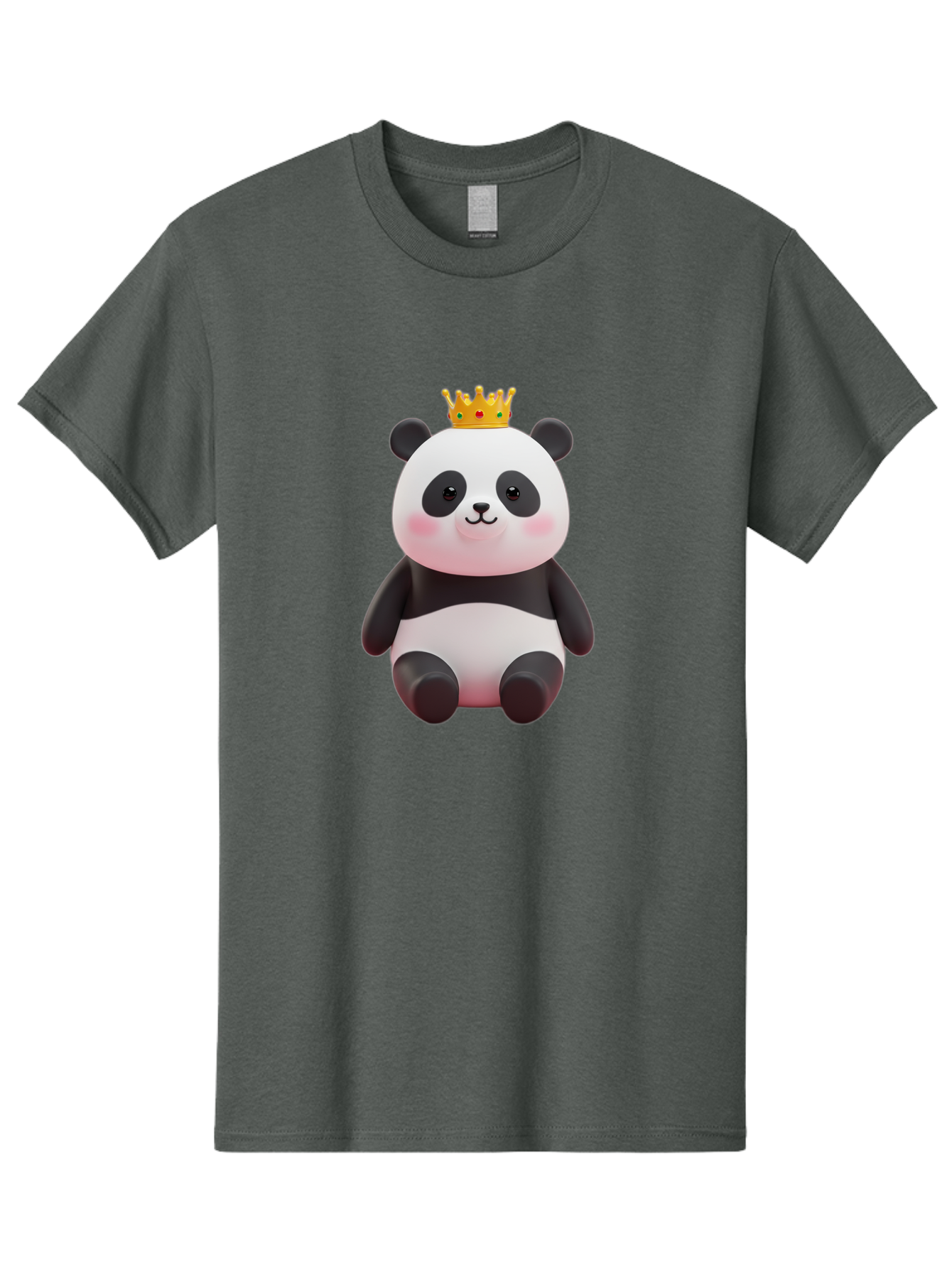 Crowned-Panda-1 Men'S Graphic Tee, 100% Cotton, Comfortable Casual Summer Wear, Machine Washable, Cartoon Panda, 3D Illustration, Panda Bear, Crown On Head, Regal Animal, Cute Expression, Rosy Cheeks, Kawaii Character, Adorable Design, Bae419