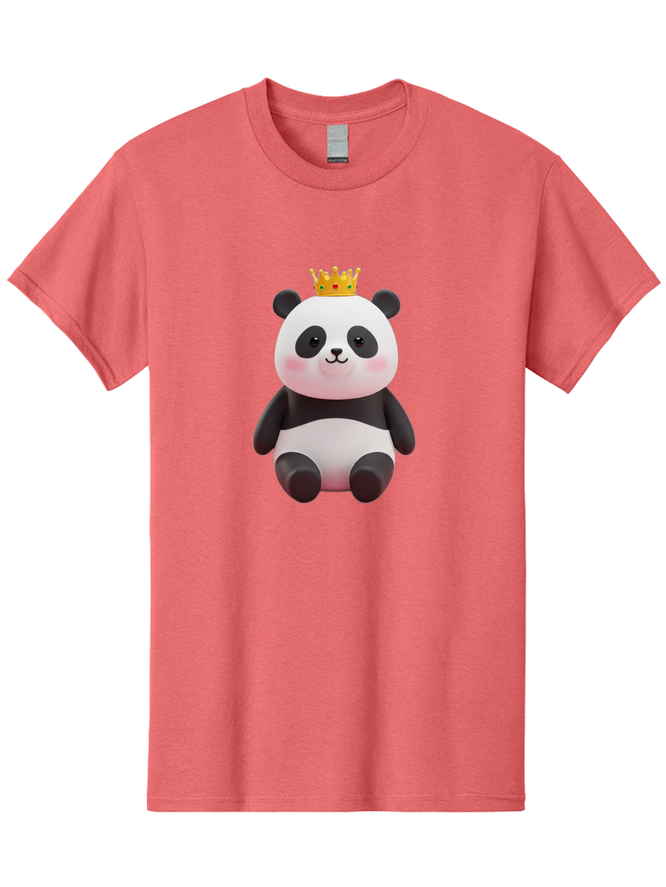 Crowned-Panda-1 Men'S Graphic Tee, 100% Cotton, Comfortable Casual Summer Wear, Machine Washable, Cartoon Panda, 3D Illustration, Panda Bear, Crown On Head, Regal Animal, Cute Expression, Rosy Cheeks, Kawaii Character, Adorable Design, Bae419