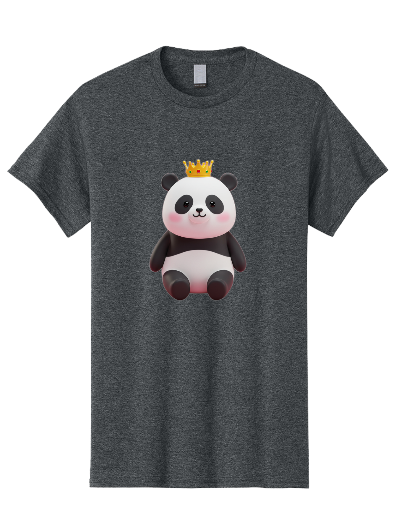 Crowned-Panda-1 Men'S Graphic Tee, 100% Cotton, Comfortable Casual Summer Wear, Machine Washable, Cartoon Panda, 3D Illustration, Panda Bear, Crown On Head, Regal Animal, Cute Expression, Rosy Cheeks, Kawaii Character, Adorable Design, Bae419