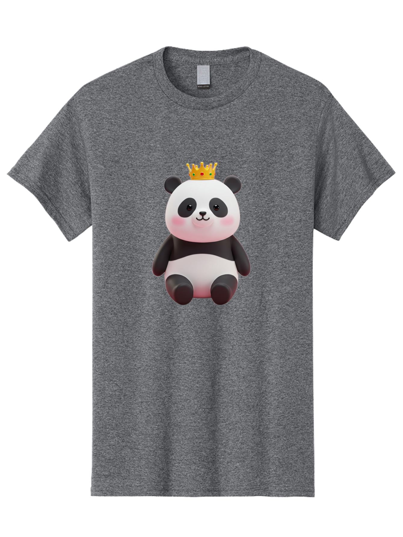 Crowned-Panda-1 Men'S Graphic Tee, 100% Cotton, Comfortable Casual Summer Wear, Machine Washable, Cartoon Panda, 3D Illustration, Panda Bear, Crown On Head, Regal Animal, Cute Expression, Rosy Cheeks, Kawaii Character, Adorable Design, Bae419