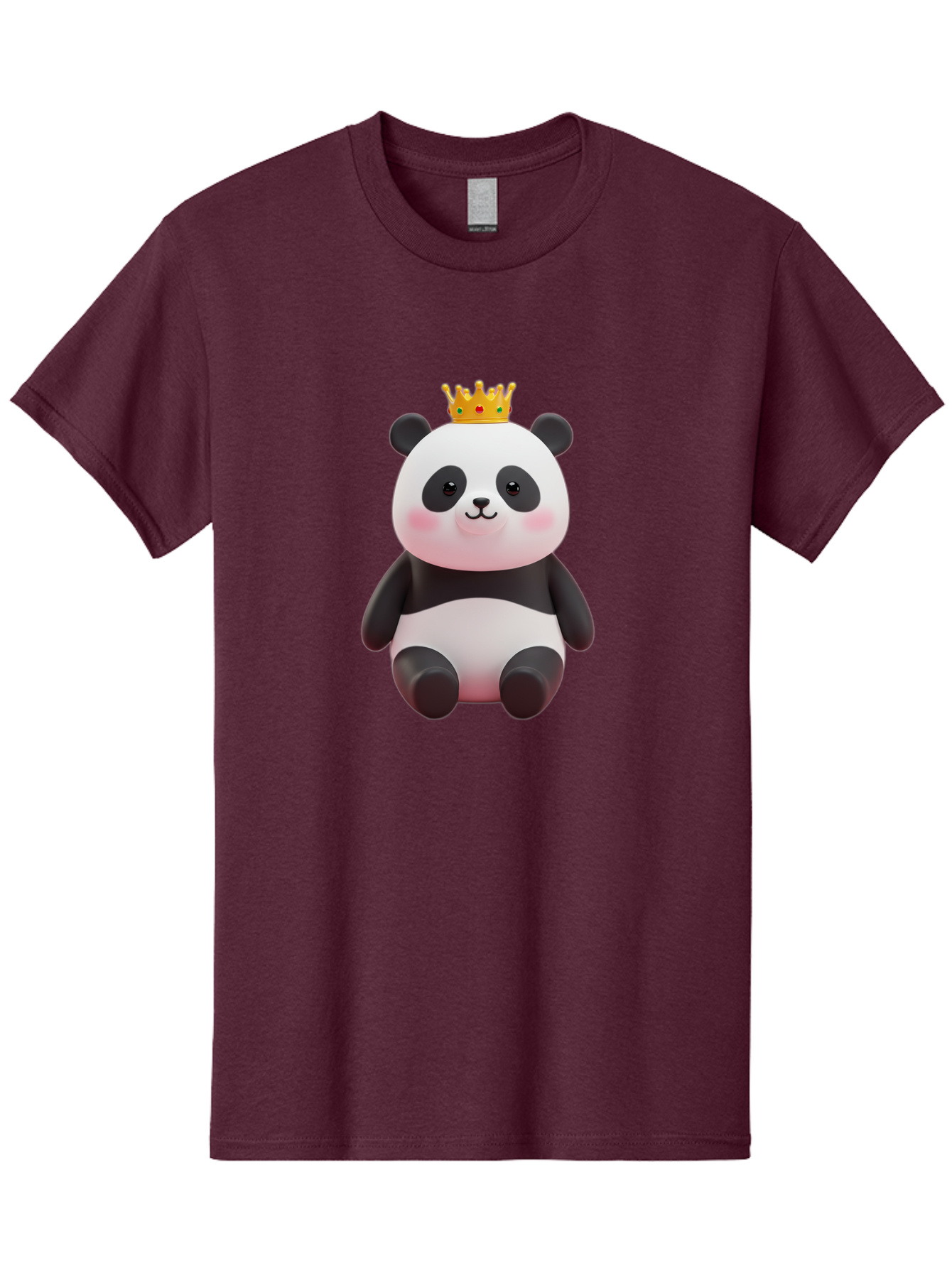 Crowned-Panda-1 Men'S Graphic Tee, 100% Cotton, Comfortable Casual Summer Wear, Machine Washable, Cartoon Panda, 3D Illustration, Panda Bear, Crown On Head, Regal Animal, Cute Expression, Rosy Cheeks, Kawaii Character, Adorable Design, Bae419
