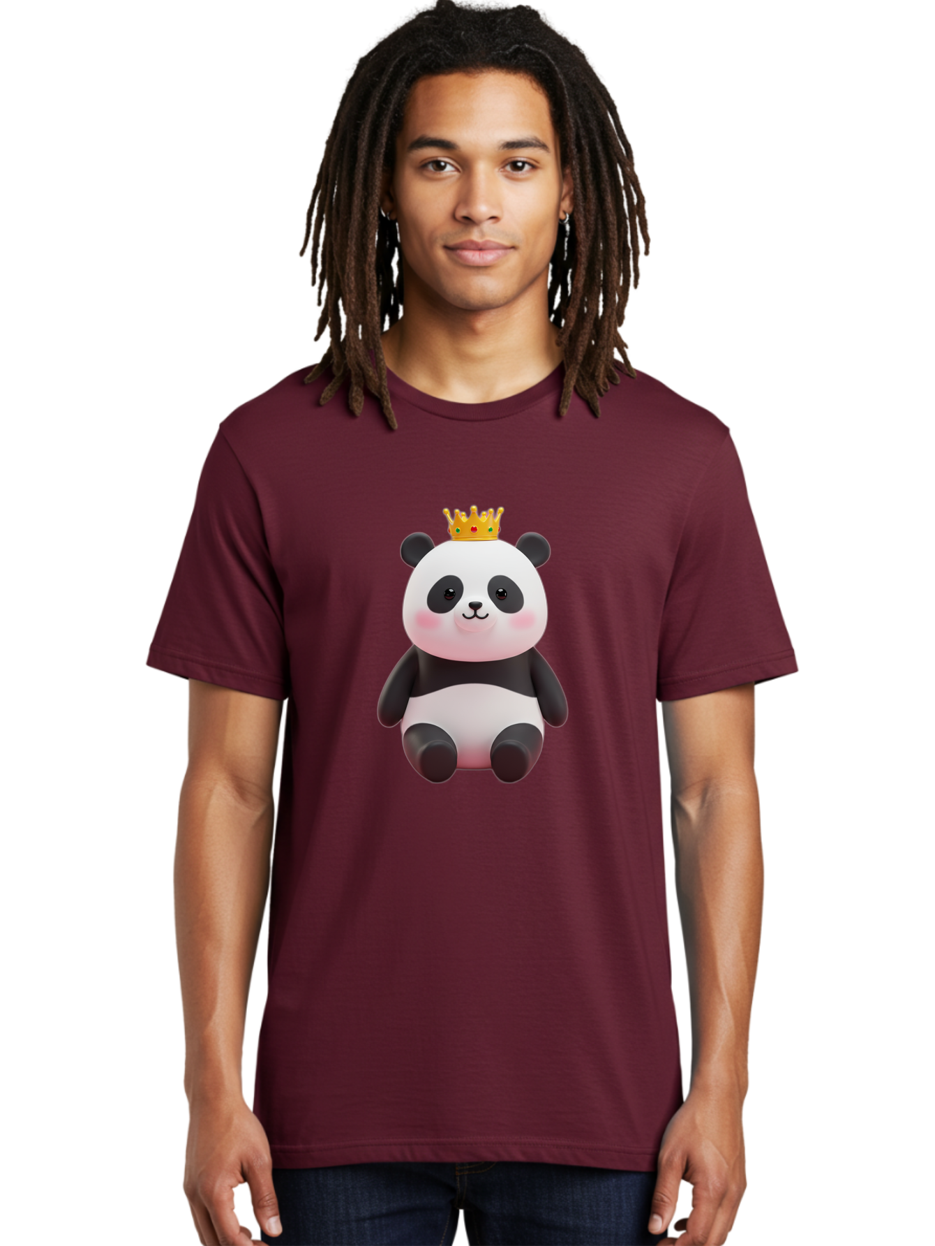 Crowned-Panda-1 Men'S Graphic Tee, 100% Cotton, Comfortable Casual Summer Wear, Machine Washable, Cartoon Panda, 3D Illustration, Panda Bear, Crown On Head, Regal Animal, Cute Expression, Rosy Cheeks, Kawaii Character, Adorable Design, Bae419