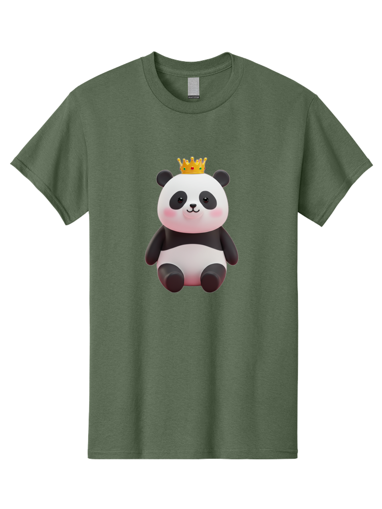 Crowned-Panda-1 Men'S Graphic Tee, 100% Cotton, Comfortable Casual Summer Wear, Machine Washable, Cartoon Panda, 3D Illustration, Panda Bear, Crown On Head, Regal Animal, Cute Expression, Rosy Cheeks, Kawaii Character, Adorable Design, Bae419