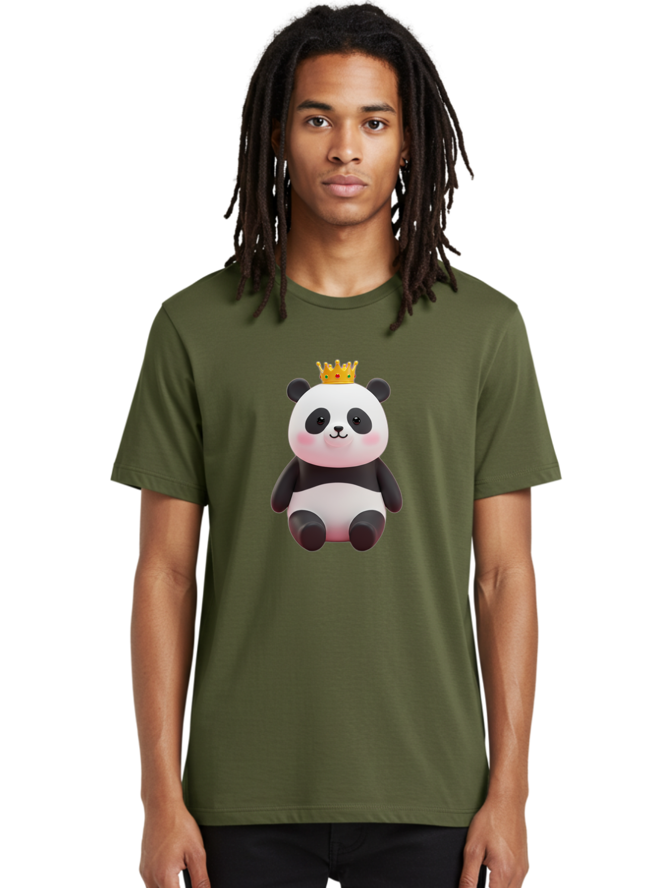 Crowned-Panda-1 Men'S Graphic Tee, 100% Cotton, Comfortable Casual Summer Wear, Machine Washable, Cartoon Panda, 3D Illustration, Panda Bear, Crown On Head, Regal Animal, Cute Expression, Rosy Cheeks, Kawaii Character, Adorable Design, Bae419