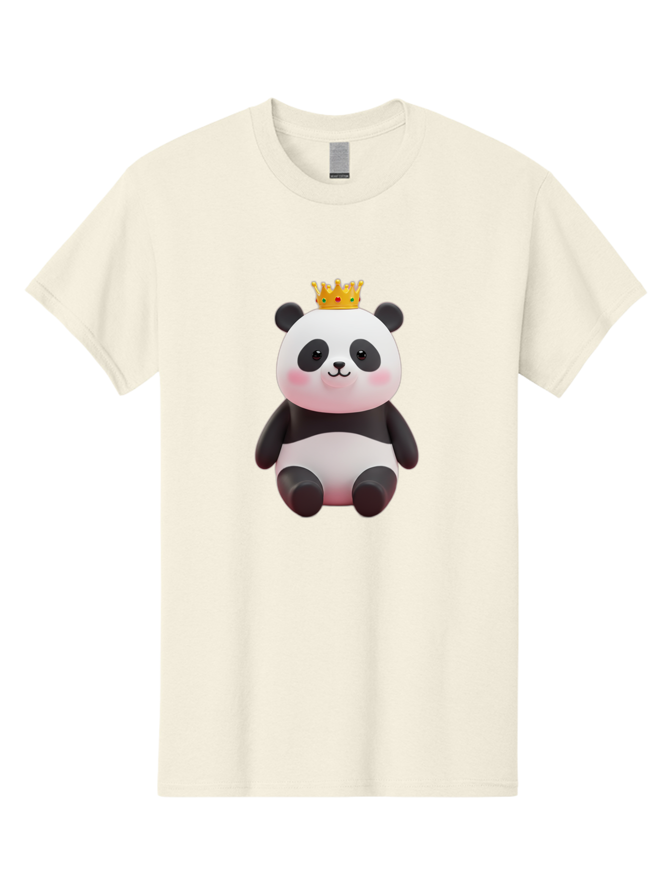 Crowned-Panda-1 Men'S Graphic Tee, 100% Cotton, Comfortable Casual Summer Wear, Machine Washable, Cartoon Panda, 3D Illustration, Panda Bear, Crown On Head, Regal Animal, Cute Expression, Rosy Cheeks, Kawaii Character, Adorable Design, Bae419
