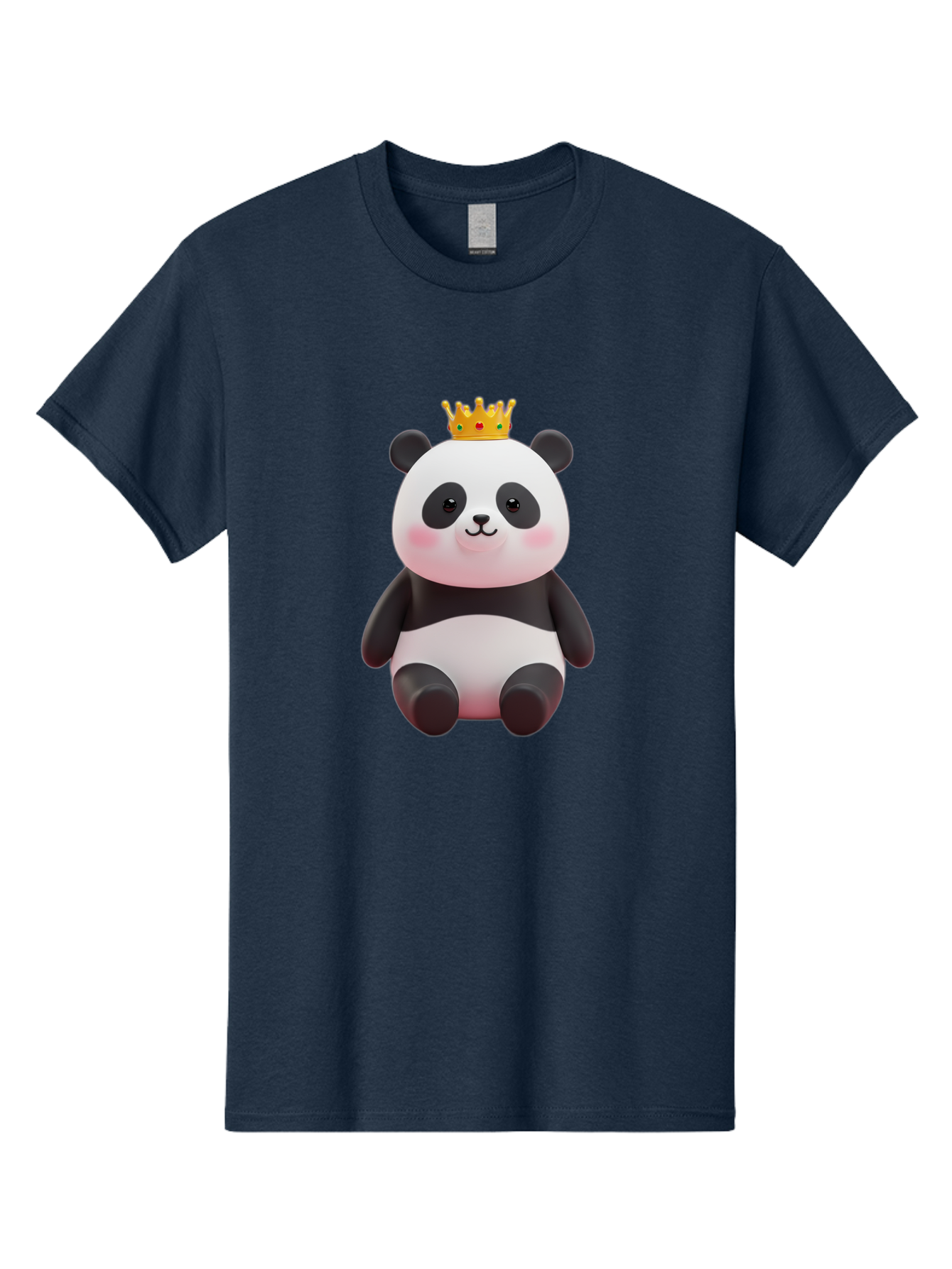 Crowned-Panda-1 Men'S Graphic Tee, 100% Cotton, Comfortable Casual Summer Wear, Machine Washable, Cartoon Panda, 3D Illustration, Panda Bear, Crown On Head, Regal Animal, Cute Expression, Rosy Cheeks, Kawaii Character, Adorable Design, Bae419