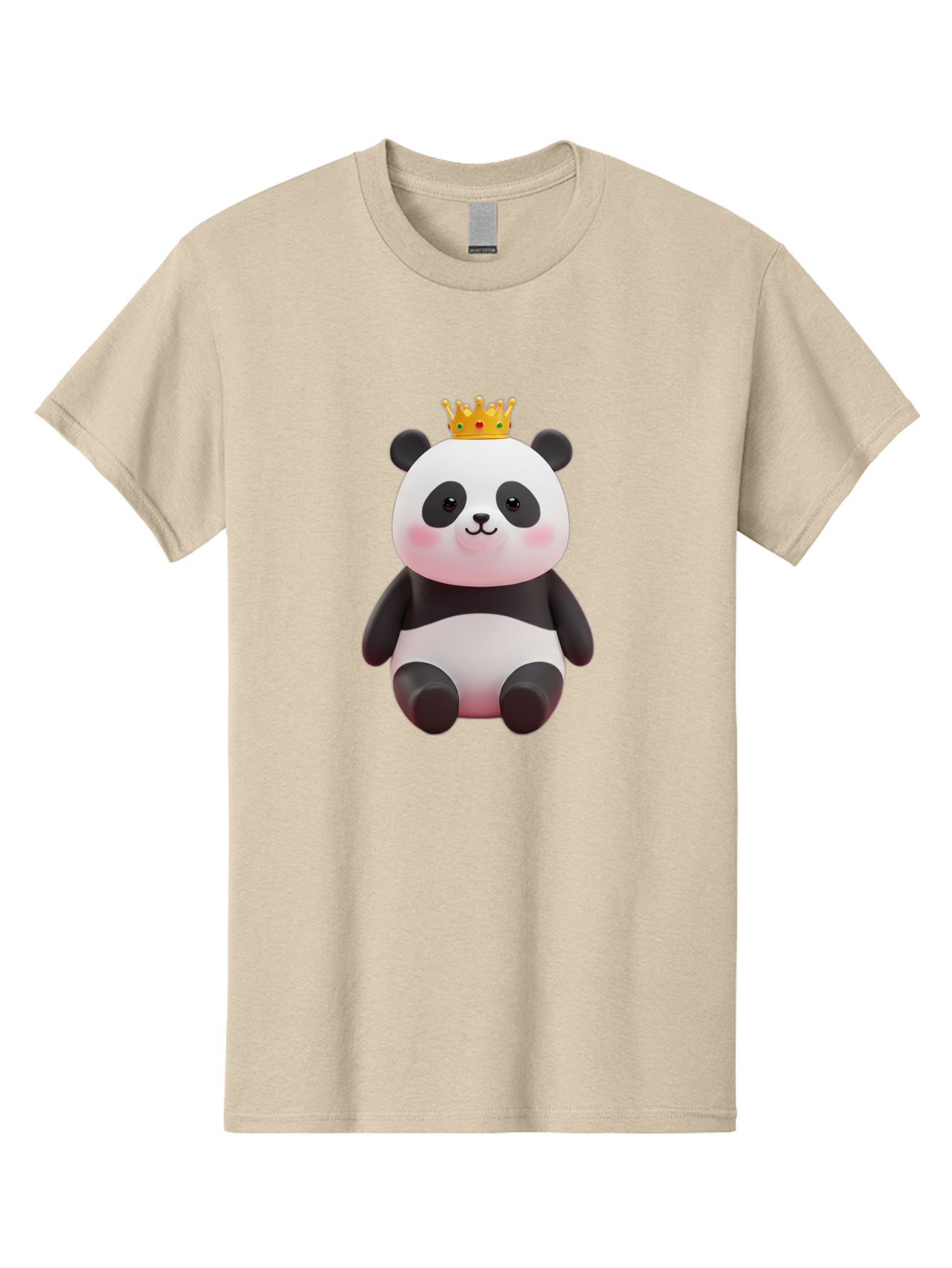 Crowned-Panda-1 Men'S Graphic Tee, 100% Cotton, Comfortable Casual Summer Wear, Machine Washable, Cartoon Panda, 3D Illustration, Panda Bear, Crown On Head, Regal Animal, Cute Expression, Rosy Cheeks, Kawaii Character, Adorable Design, Bae419