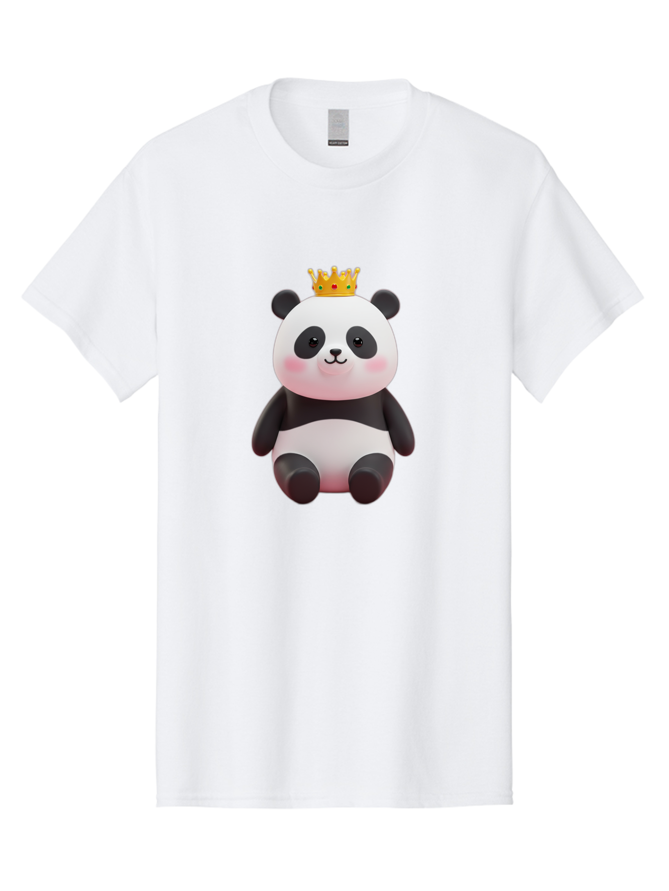 Crowned-Panda-1 Men'S Graphic Tee, 100% Cotton, Comfortable Casual Summer Wear, Machine Washable, Cartoon Panda, 3D Illustration, Panda Bear, Crown On Head, Regal Animal, Cute Expression, Rosy Cheeks, Kawaii Character, Adorable Design, Bae419