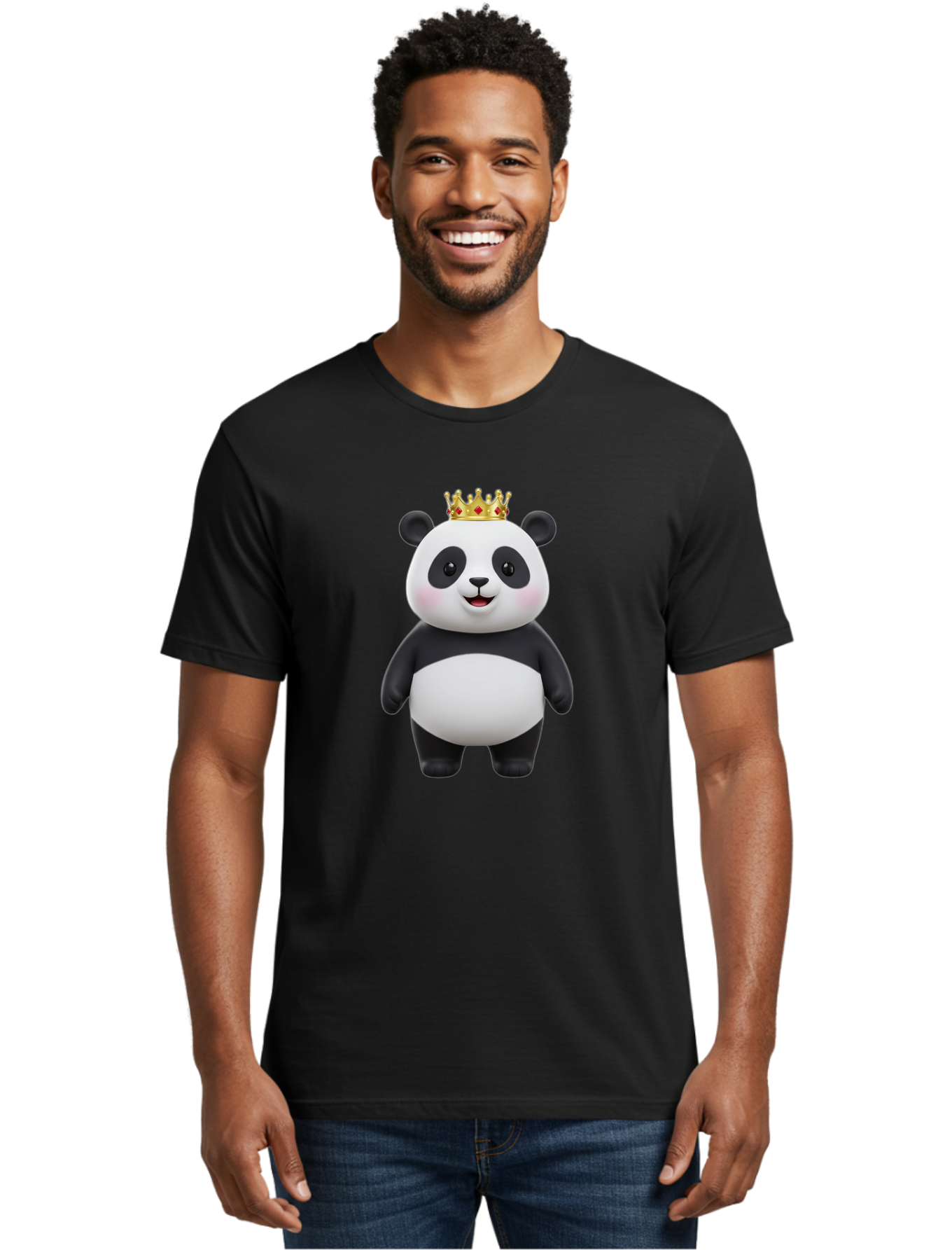 Crowned-Panda Men'S Graphic Tee, 100% Cotton, Comfortable Casual Summer Wear, Machine Washable, Cartoon Panda Bear, Royal Crown, Cute Animal, Adorable Face, Black And White Panda, Funny Character, Kawaii Art, Digital Illustration, Bae420