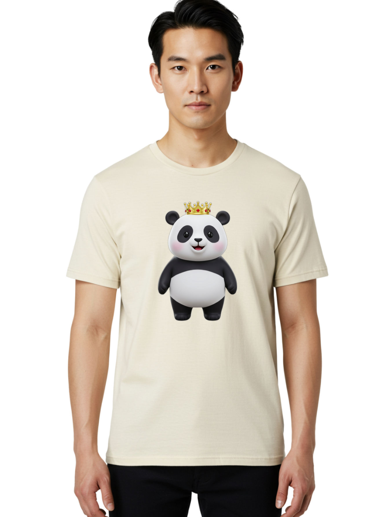 Crowned-Panda Men'S Graphic Tee, 100% Cotton, Comfortable Casual Summer Wear, Machine Washable, Cartoon Panda Bear, Royal Crown, Cute Animal, Adorable Face, Black And White Panda, Funny Character, Kawaii Art, Digital Illustration, Bae420