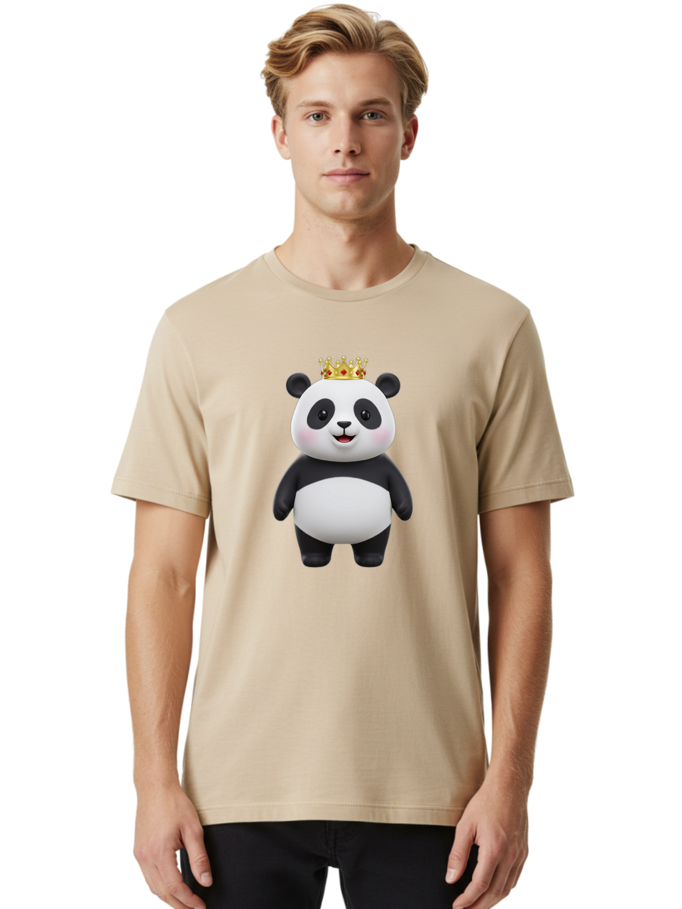 Crowned-Panda Men'S Graphic Tee, 100% Cotton, Comfortable Casual Summer Wear, Machine Washable, Cartoon Panda Bear, Royal Crown, Cute Animal, Adorable Face, Black And White Panda, Funny Character, Kawaii Art, Digital Illustration, Bae420
